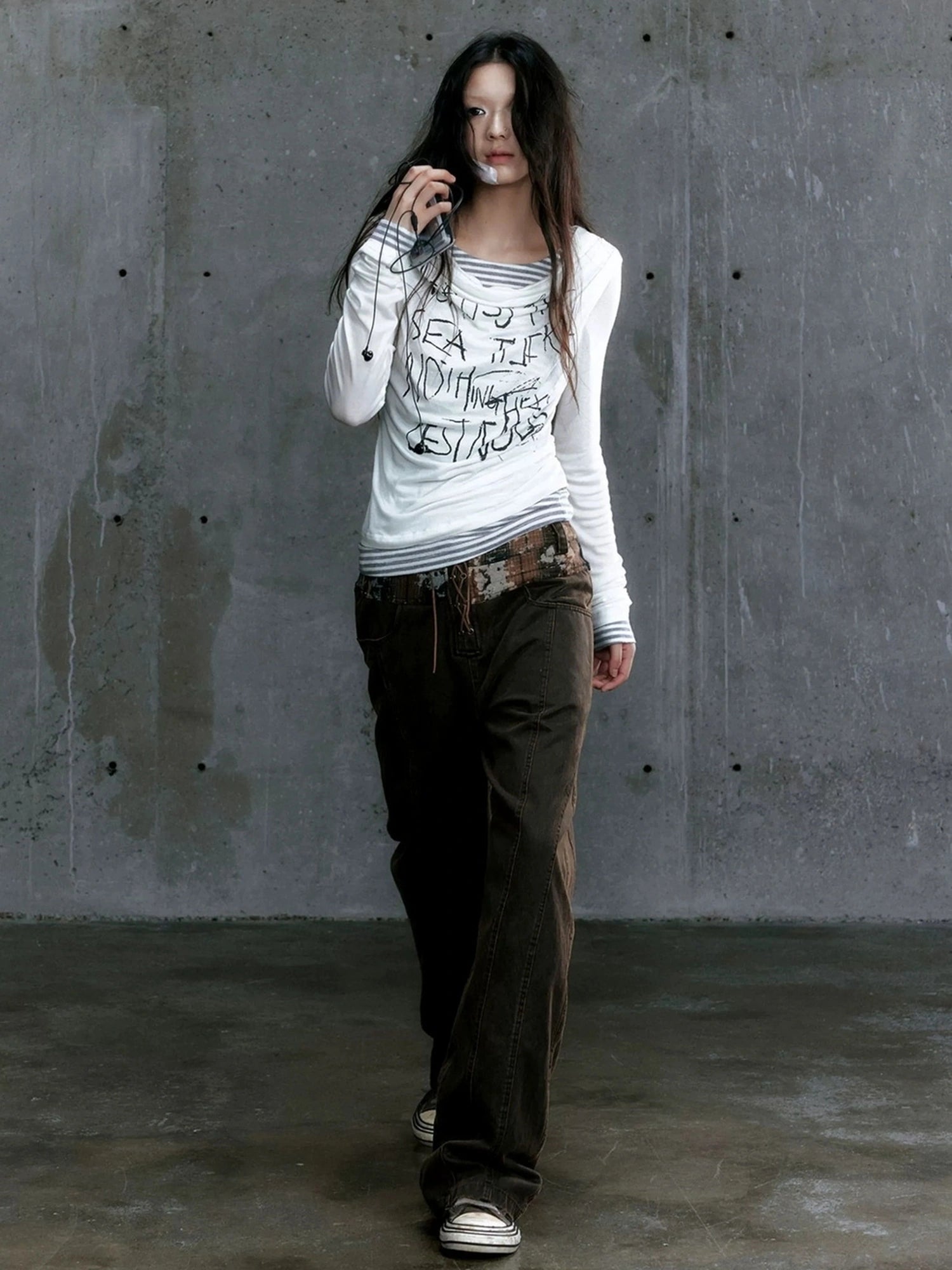 Chinese Clothing Cest Nous Update Vintage Drape Collar Graffiti Knit Top