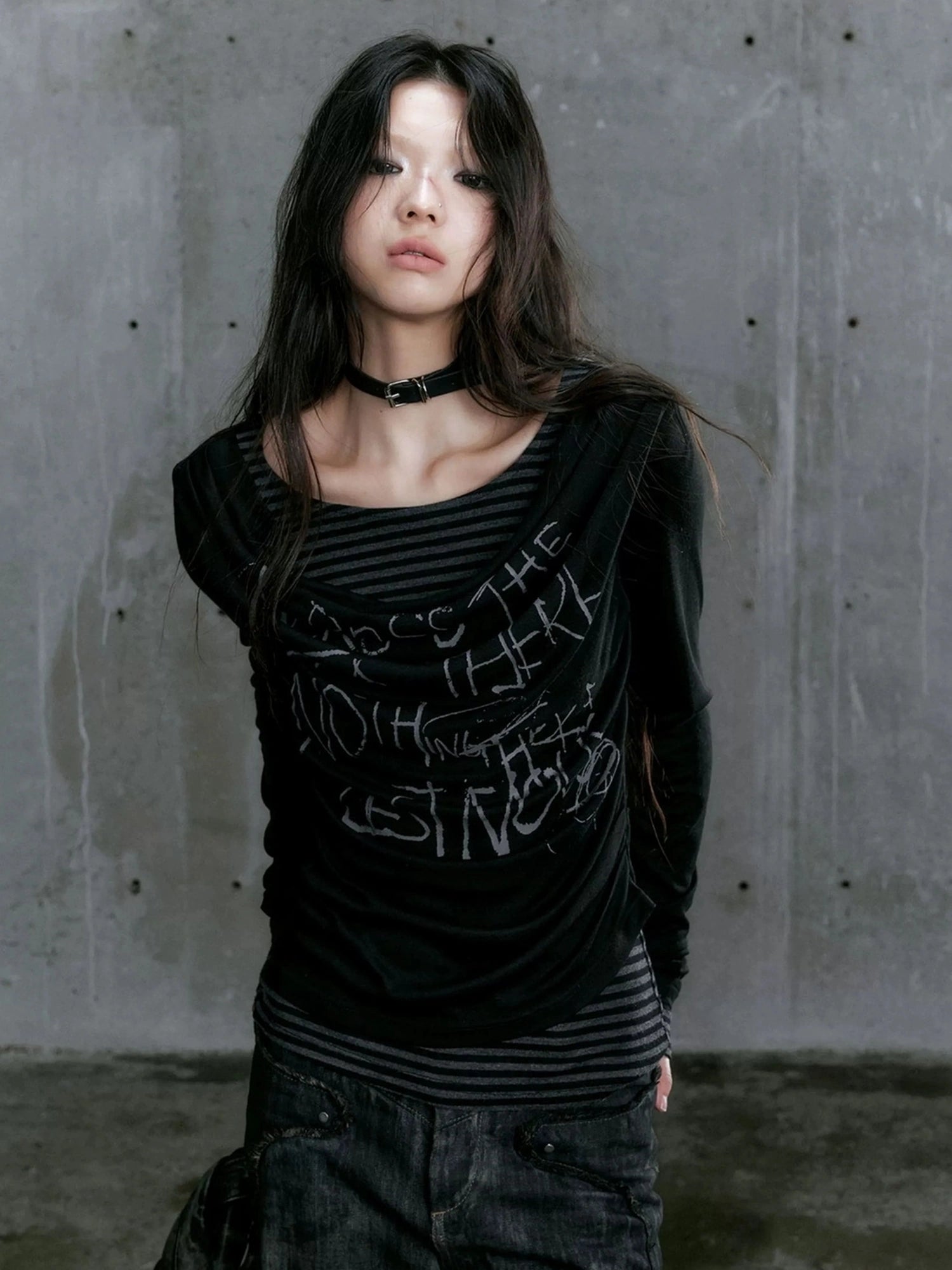 Chinese Clothing Cest Nous Update Vintage Drape Collar Graffiti Knit Top
