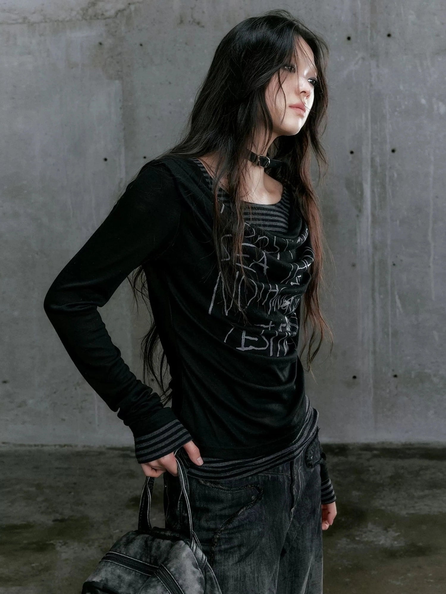 Chinese Clothing Cest Nous Update Vintage Drape Collar Graffiti Knit Top