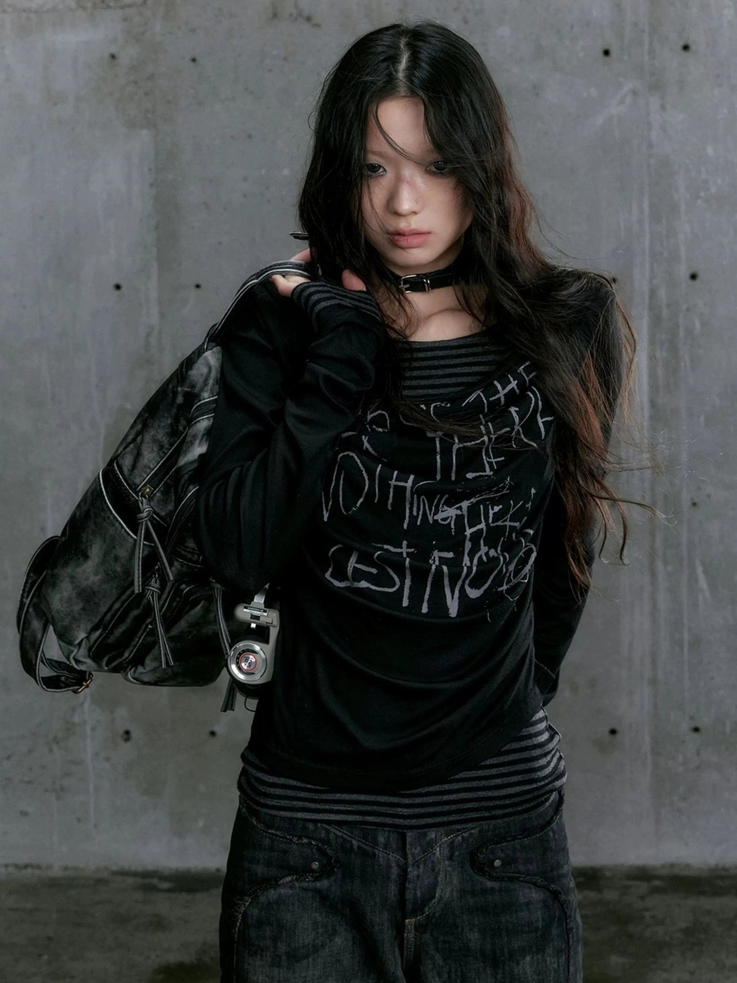 Chinese Clothing Cest Nous Update Vintage Drape Collar Graffiti Knit Top