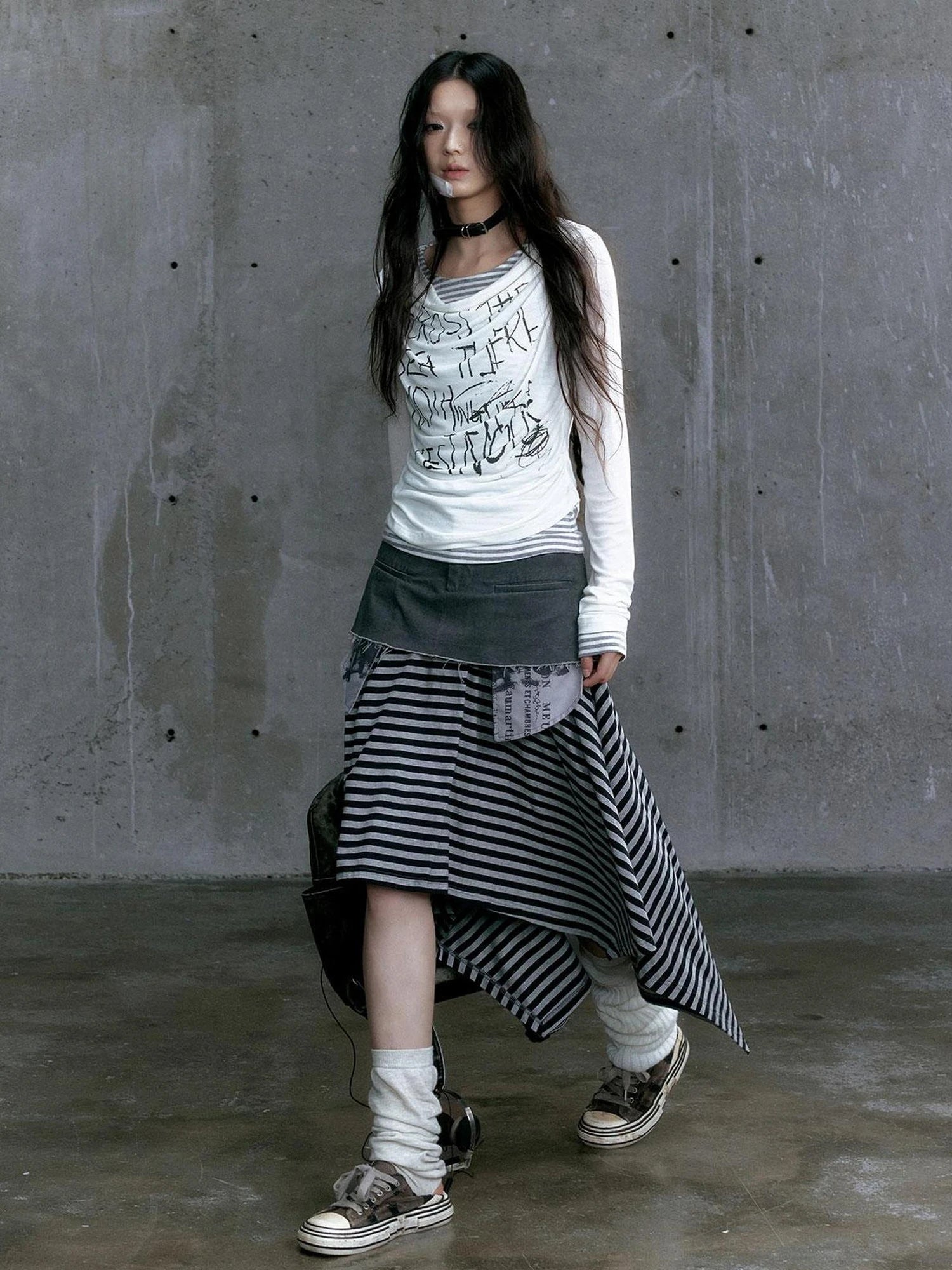 Chinese Clothing Cest Nous Update Vintage Drape Collar Graffiti Knit Top