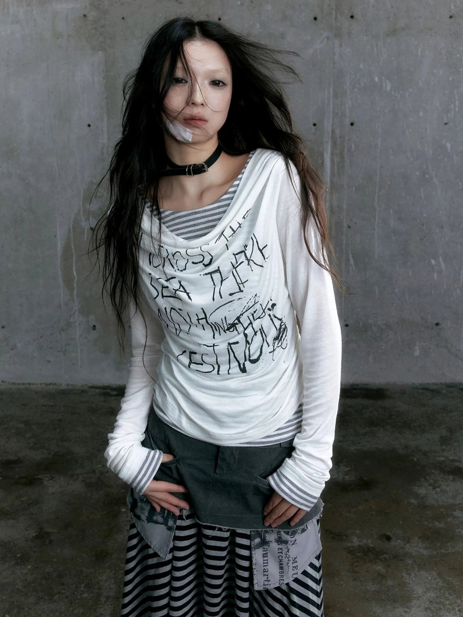 Chinese Clothing Cest Nous Update Vintage Drape Collar Graffiti Knit Top