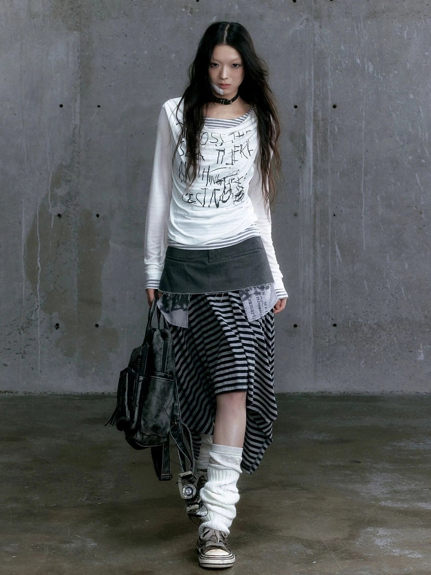 Chinese Clothing Cest Nous Update Vintage Drape Collar Graffiti Knit Top