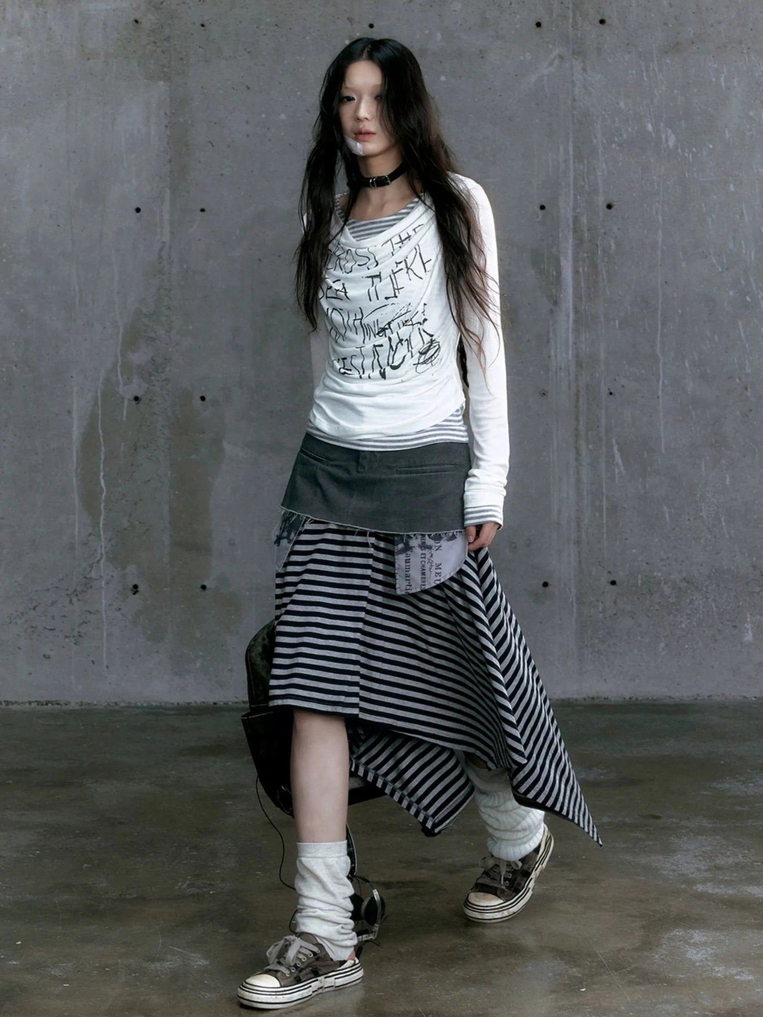Chinese Clothing Cest Nous Update Vintage Drape Collar Graffiti Knit Top