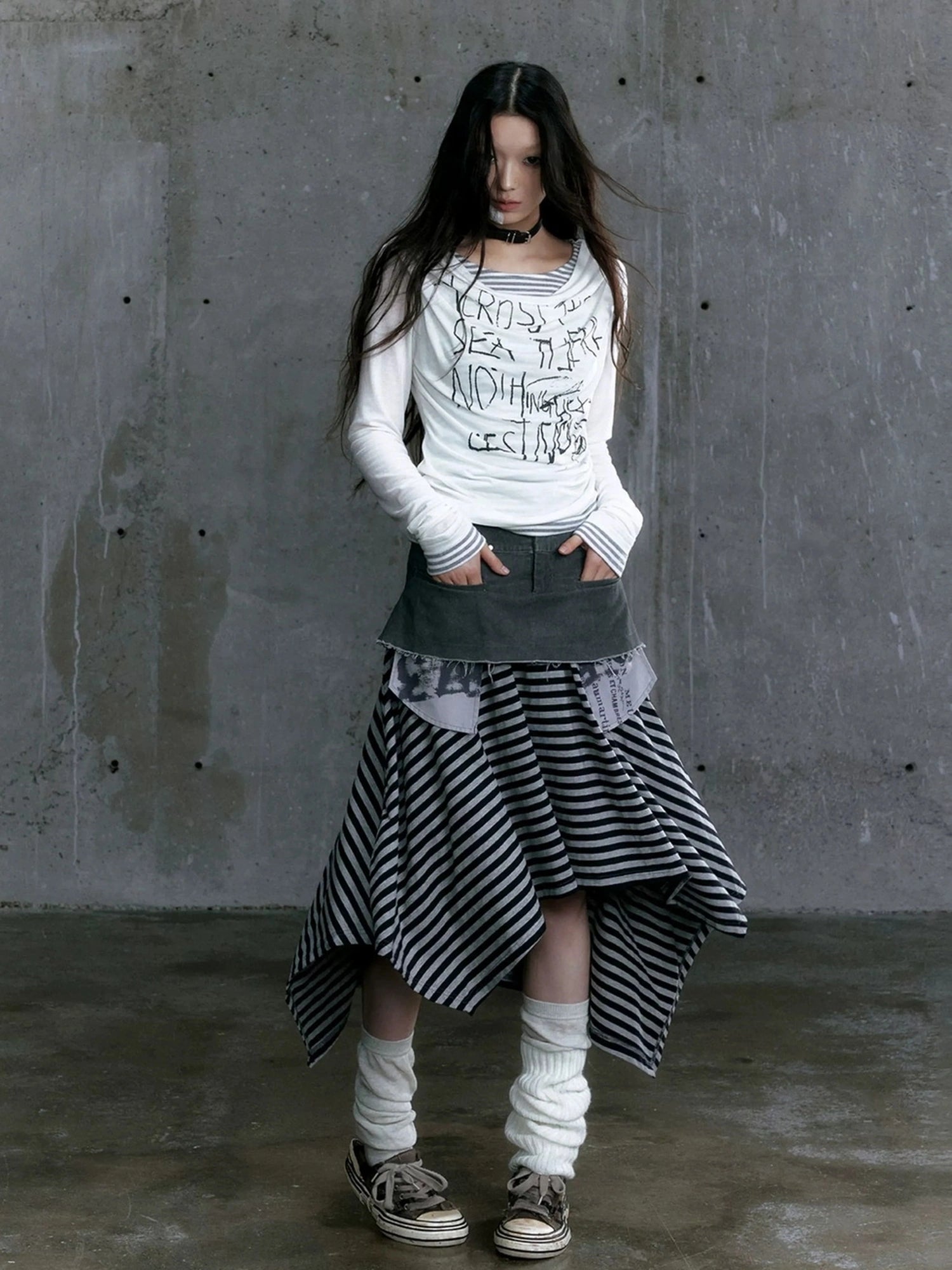 Chinese Clothing Cest Nous Update Vintage Drape Collar Graffiti Knit Top