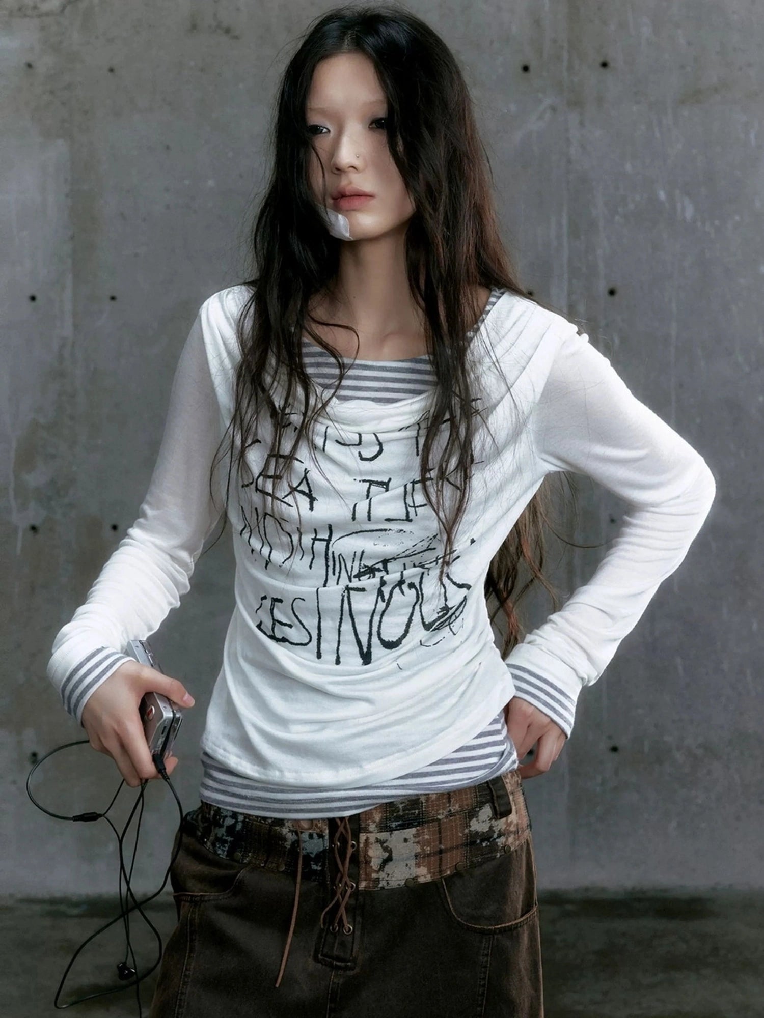 Chinese Clothing Cest Nous Update Vintage Drape Collar Graffiti Knit Top