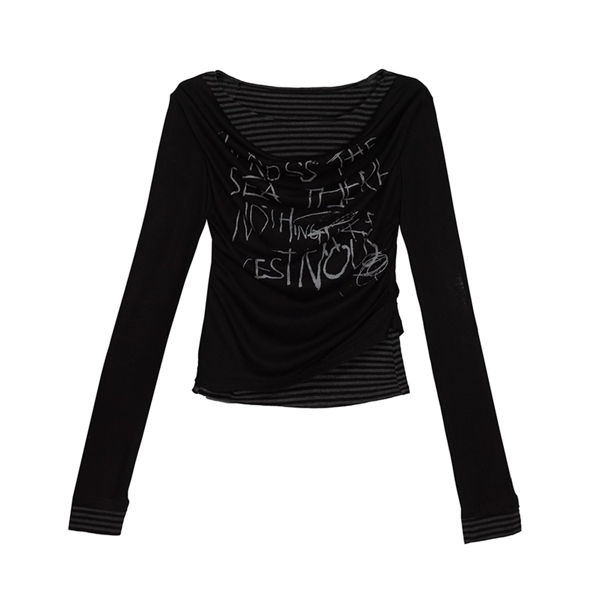 Chinese Clothing Cest Nous Update Vintage Drape Collar Graffiti Knit Top MISSTT