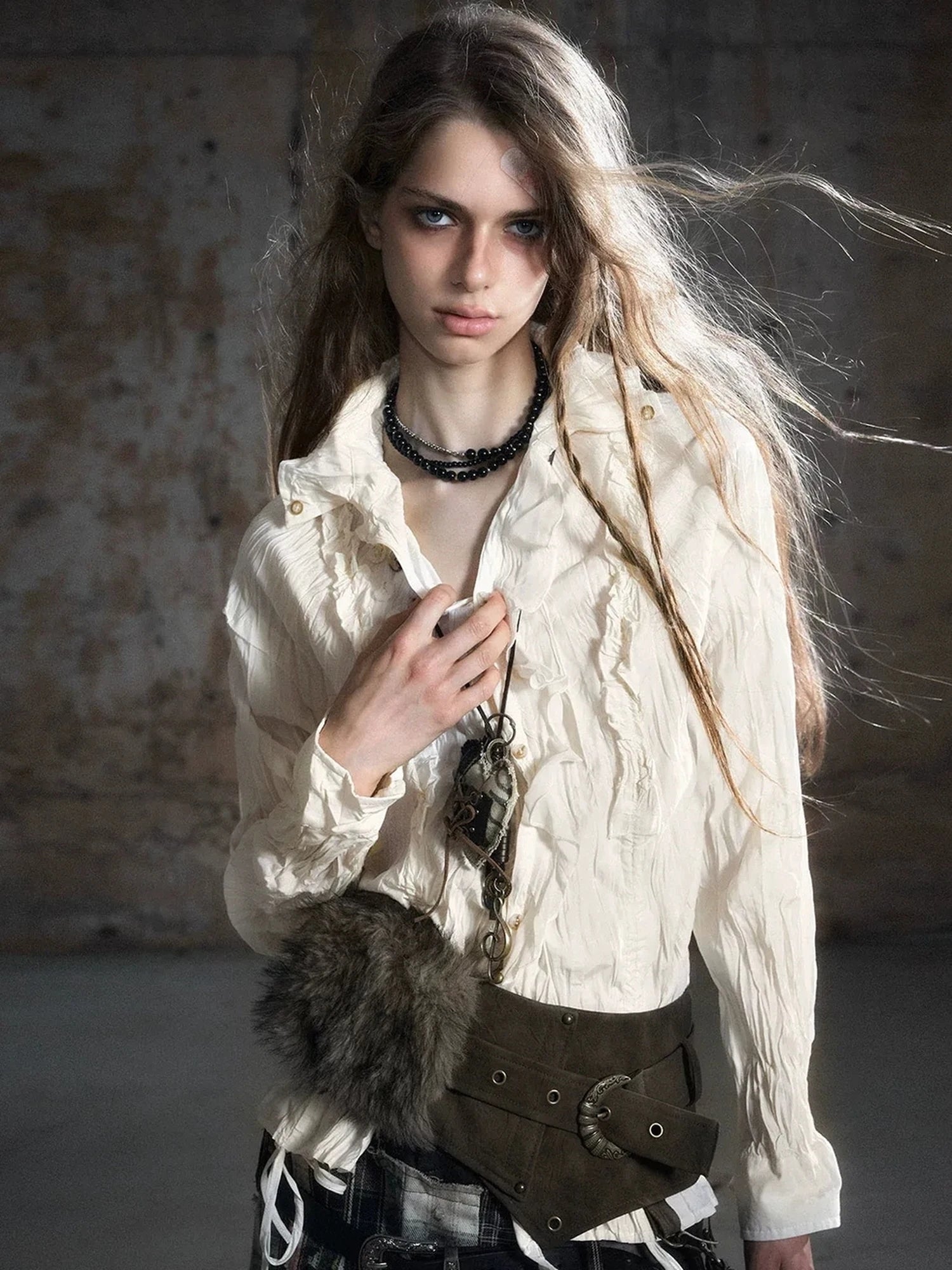 Chinese Clothing Cest Nous Update Vintage Dyed Leather Fur Patch Waist Belt