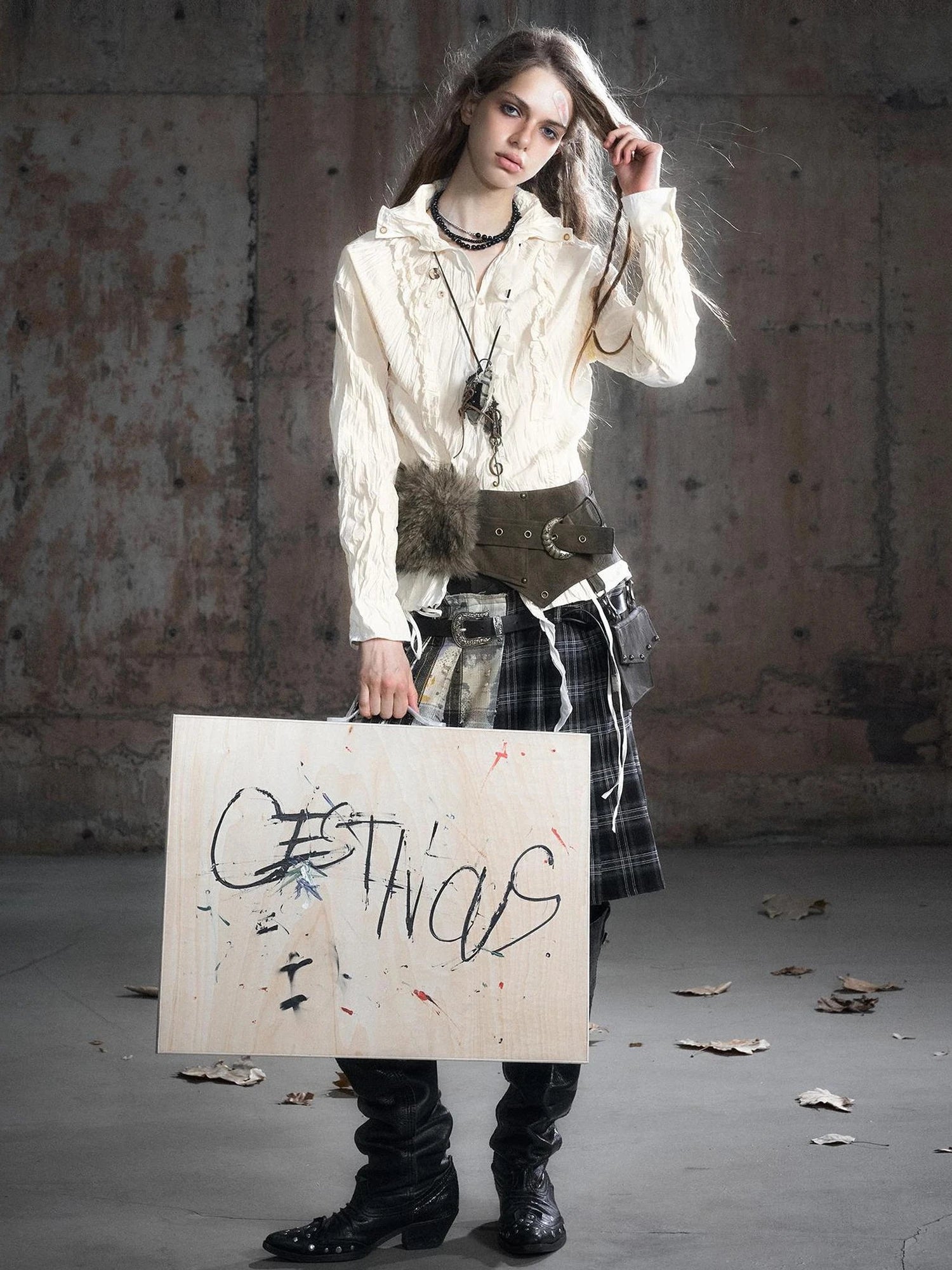 Chinese Clothing Cest Nous Update Vintage Dyed Leather Fur Patch Waist Belt