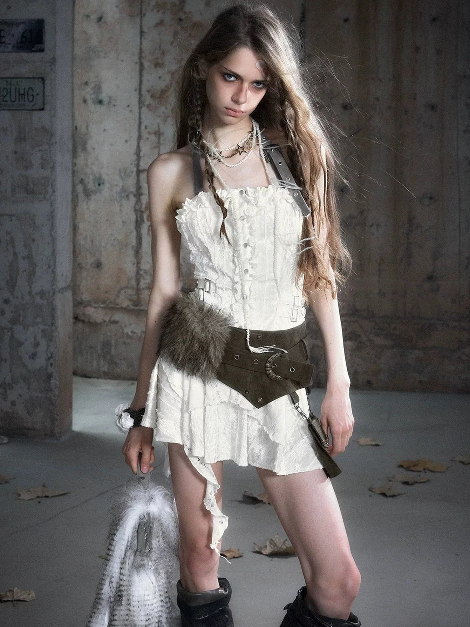 Chinese Clothing Cest Nous Update Vintage Dyed Leather Fur Patch Waist Belt