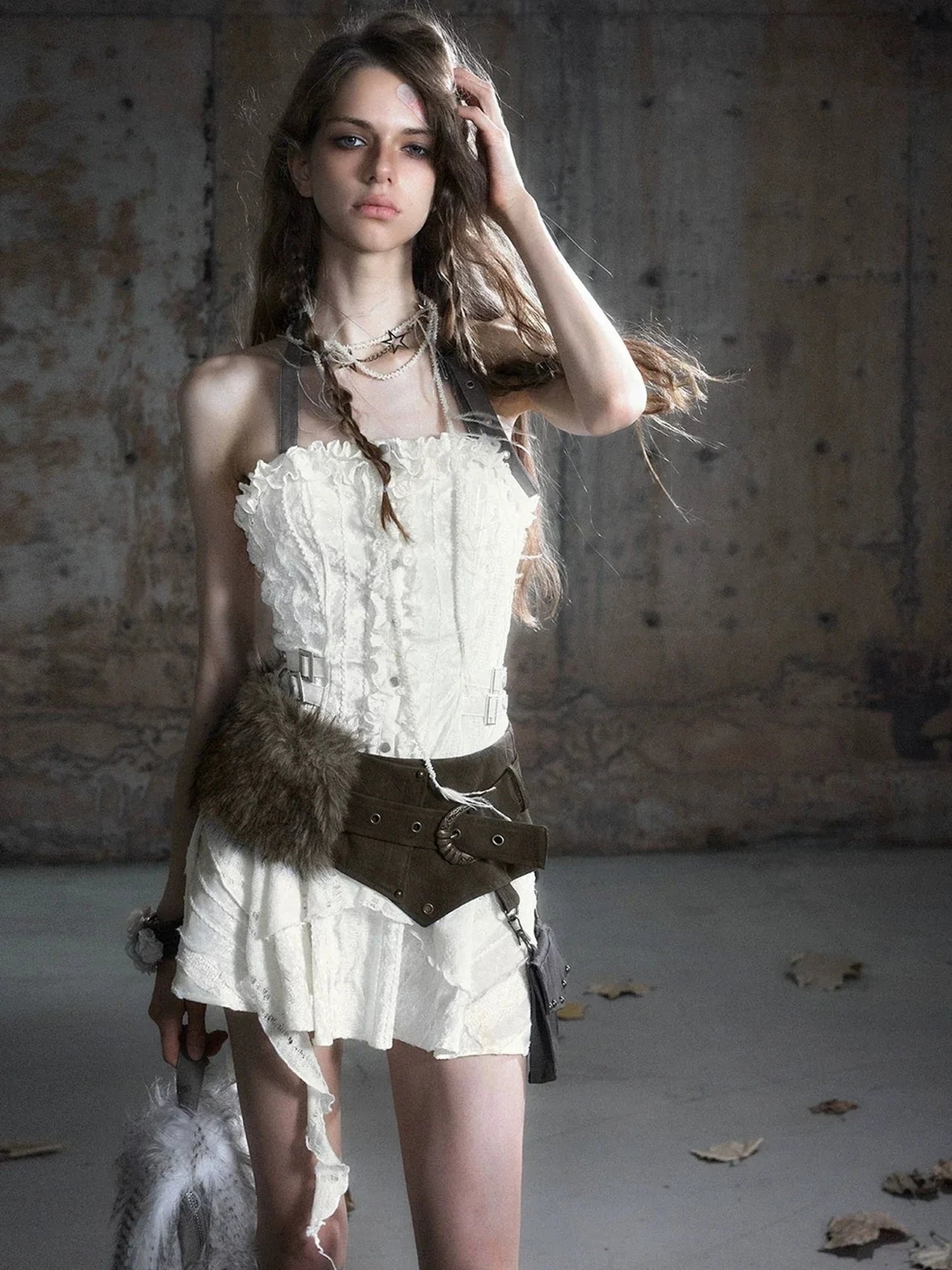 Chinese Clothing Cest Nous Update Vintage Dyed Leather Fur Patch Waist Belt