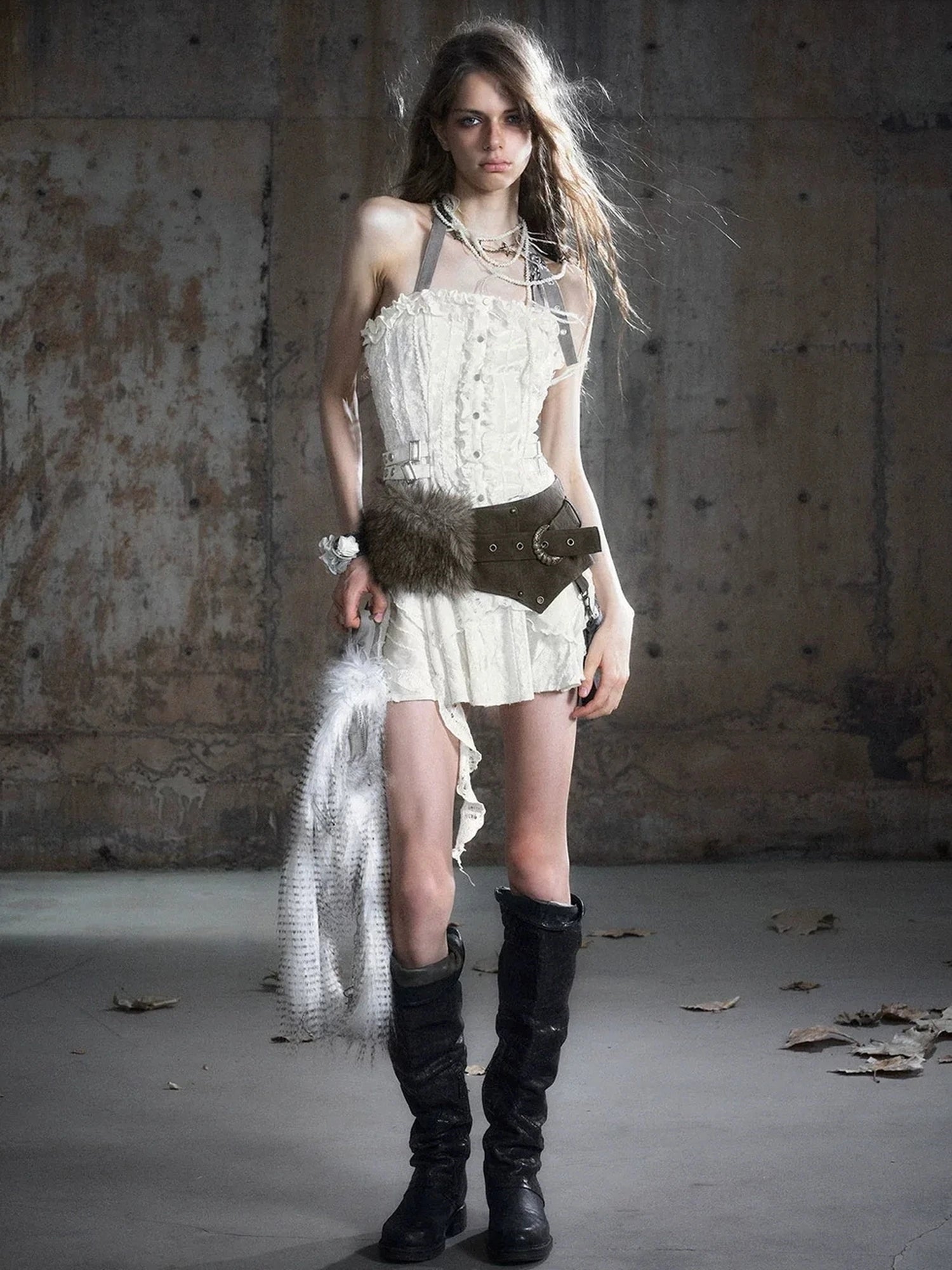Chinese Clothing Cest Nous Update Vintage Dyed Leather Fur Patch Waist Belt