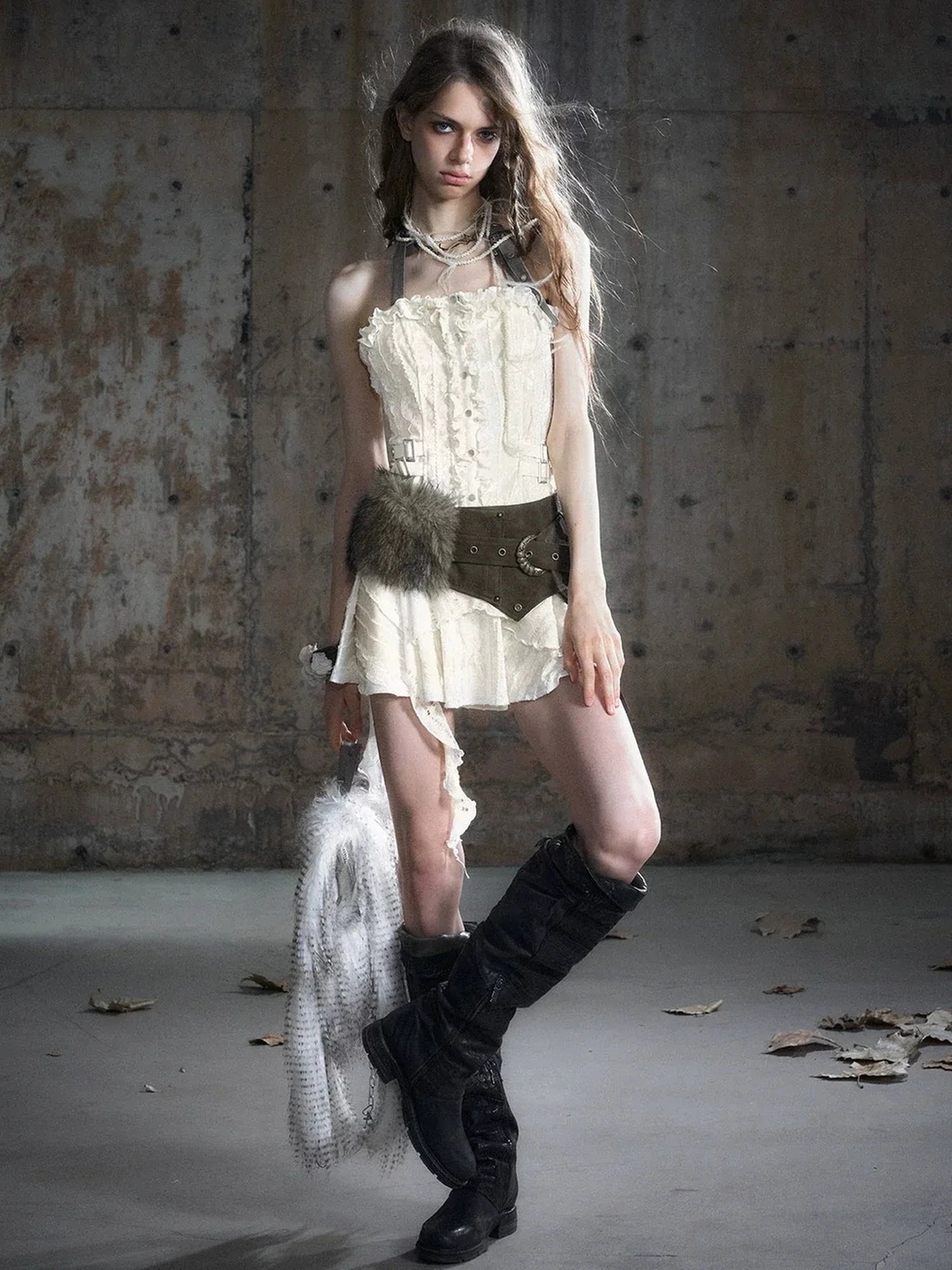 Chinese Clothing Cest Nous Update Vintage Dyed Leather Fur Patch Waist Belt