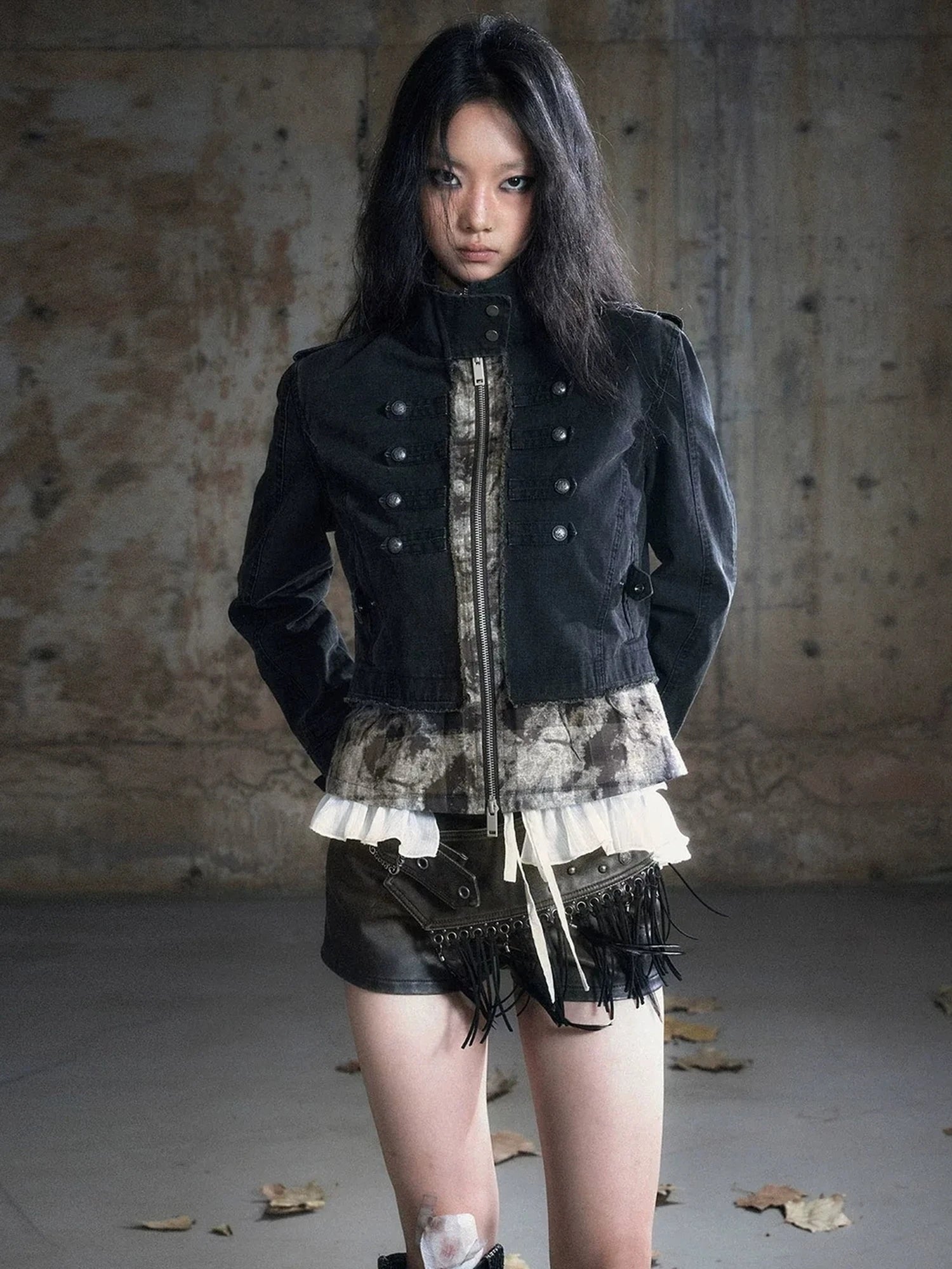 Chinese Clothing Cest Nous Update Vintage Washed Distressed Camouflage Cropped Jacket