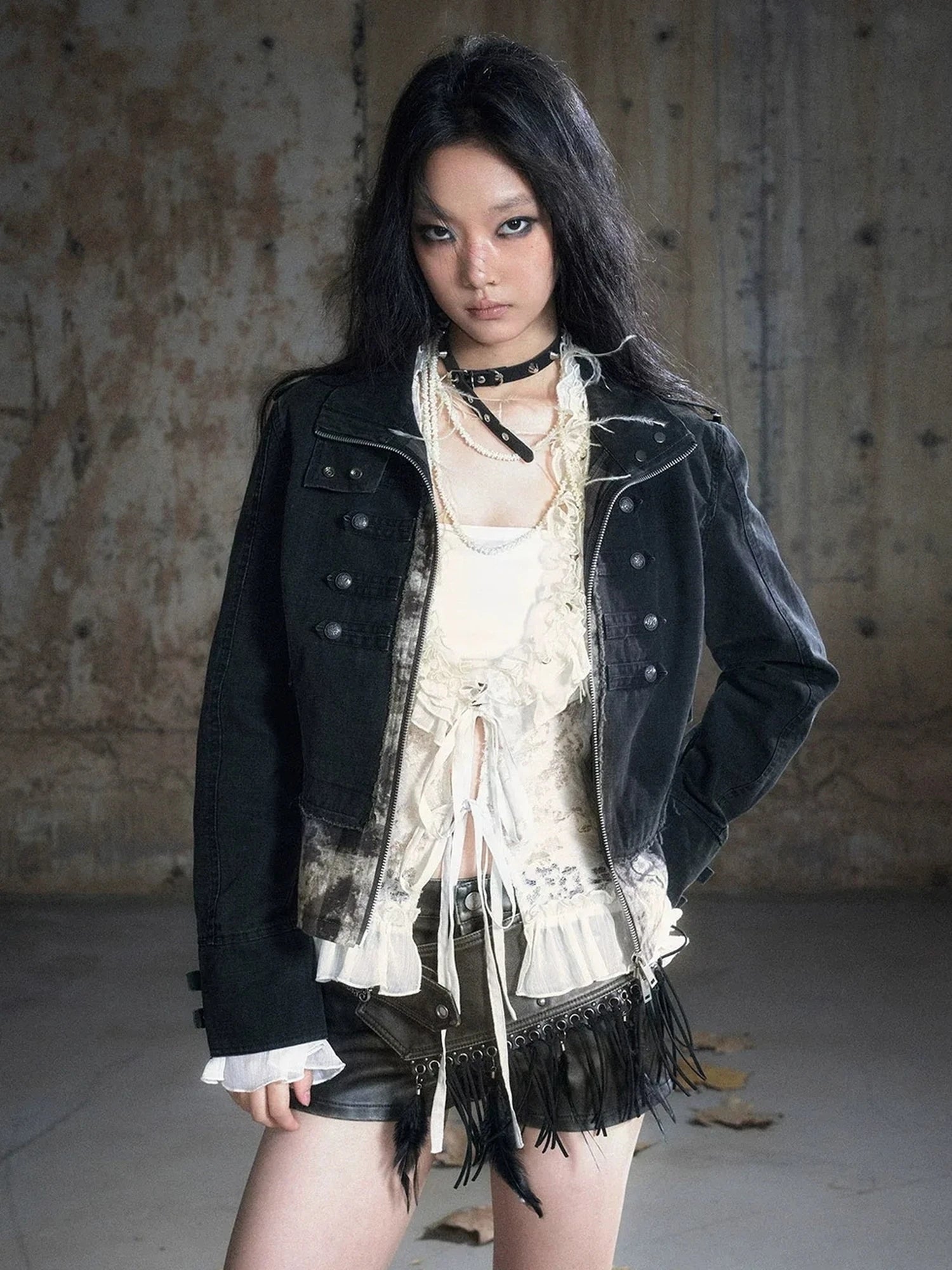Chinese Clothing Cest Nous Update Vintage Washed Distressed Camouflage Cropped Jacket