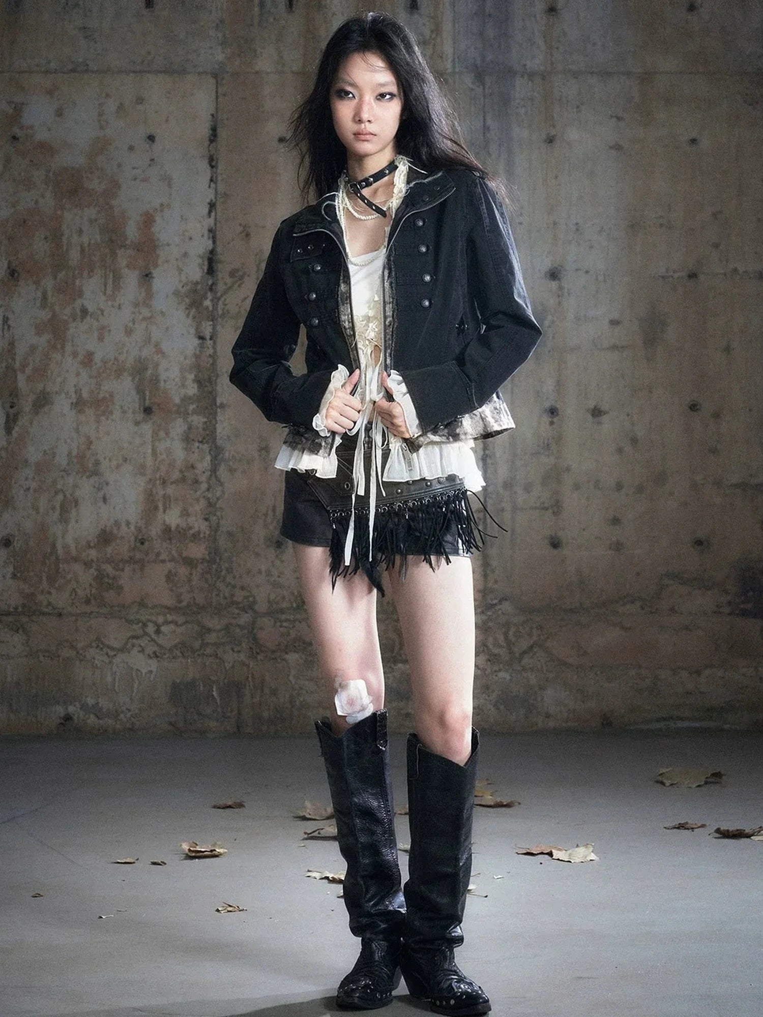 Chinese Clothing Cest Nous Update Vintage Washed Distressed Camouflage Cropped Jacket