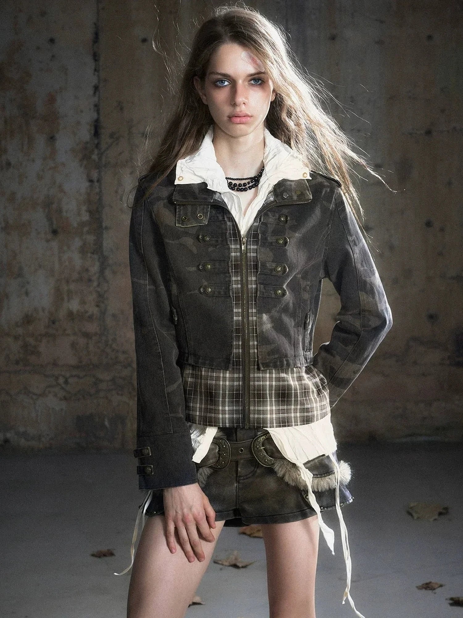 Chinese Clothing Cest Nous Update Vintage Washed Distressed Camouflage Cropped Jacket