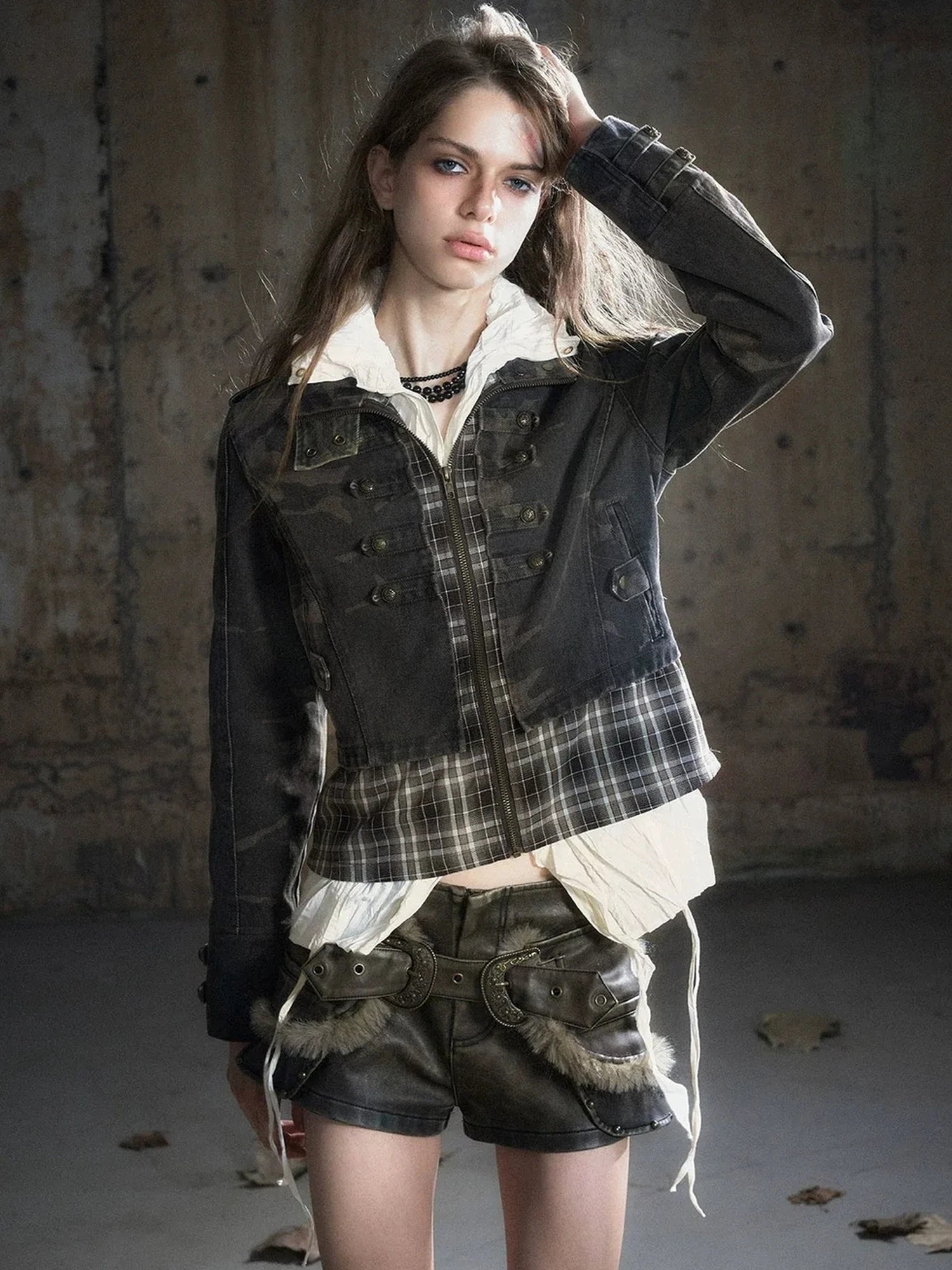 Chinese Clothing Cest Nous Update Vintage Washed Distressed Camouflage Cropped Jacket