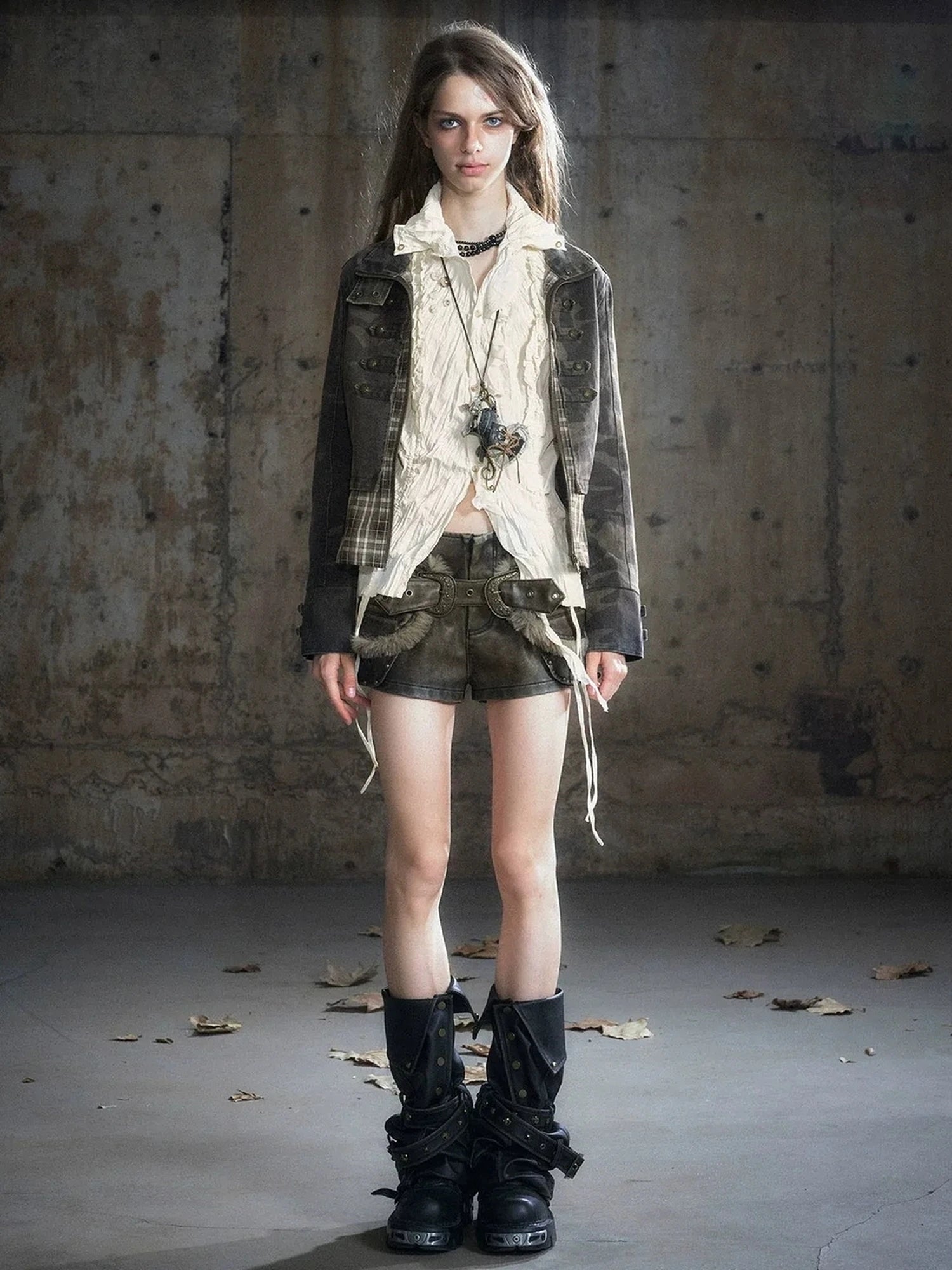 Chinese Clothing Cest Nous Update Vintage Washed Distressed Camouflage Cropped Jacket