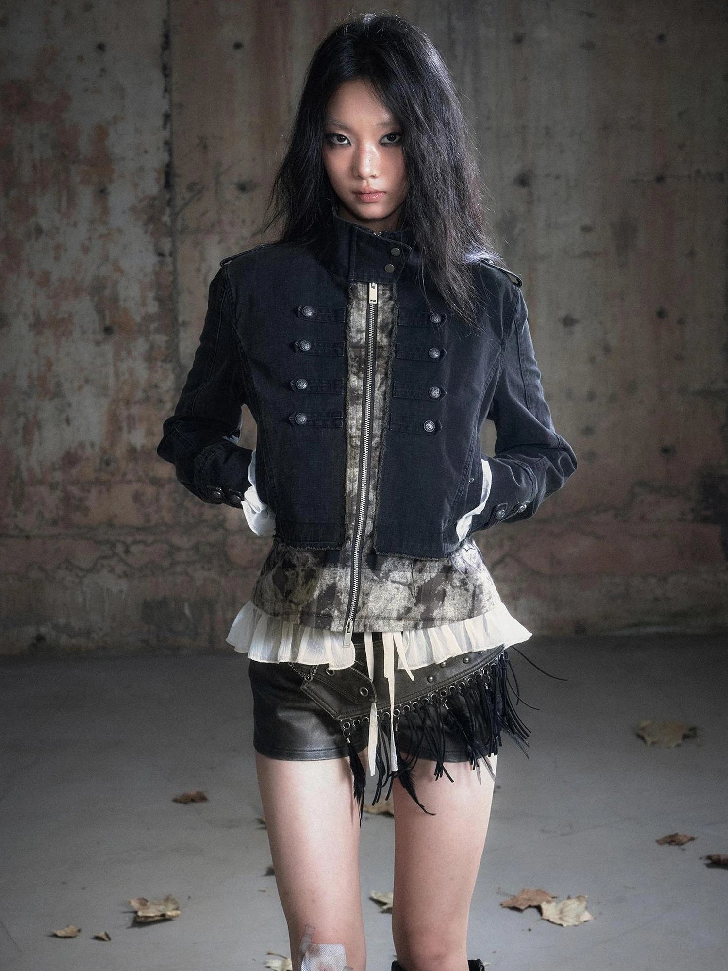 Chinese Clothing Cest Nous Update Vintage Washed Distressed Camouflage Cropped Jacket