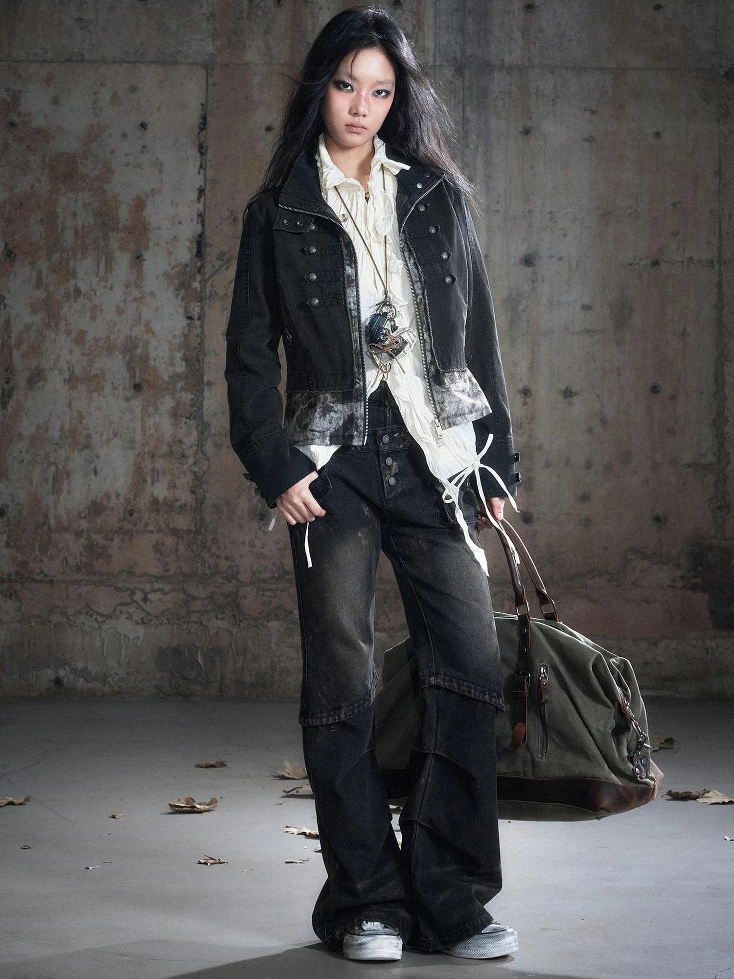 Chinese Clothing Cest Nous Update Vintage Washed Distressed Camouflage Cropped Jacket
