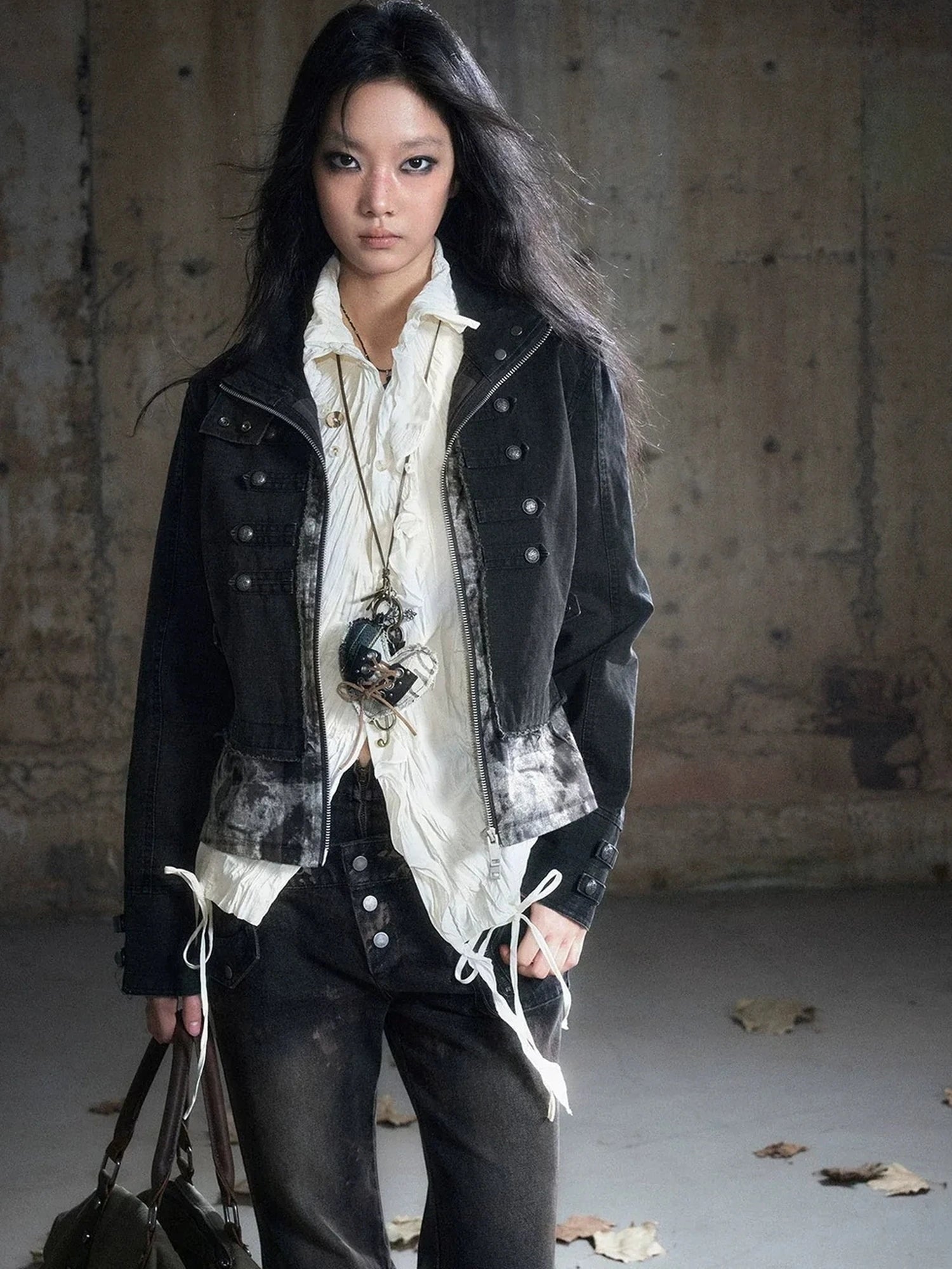 Chinese Clothing Cest Nous Update Vintage Washed Distressed Camouflage Cropped Jacket