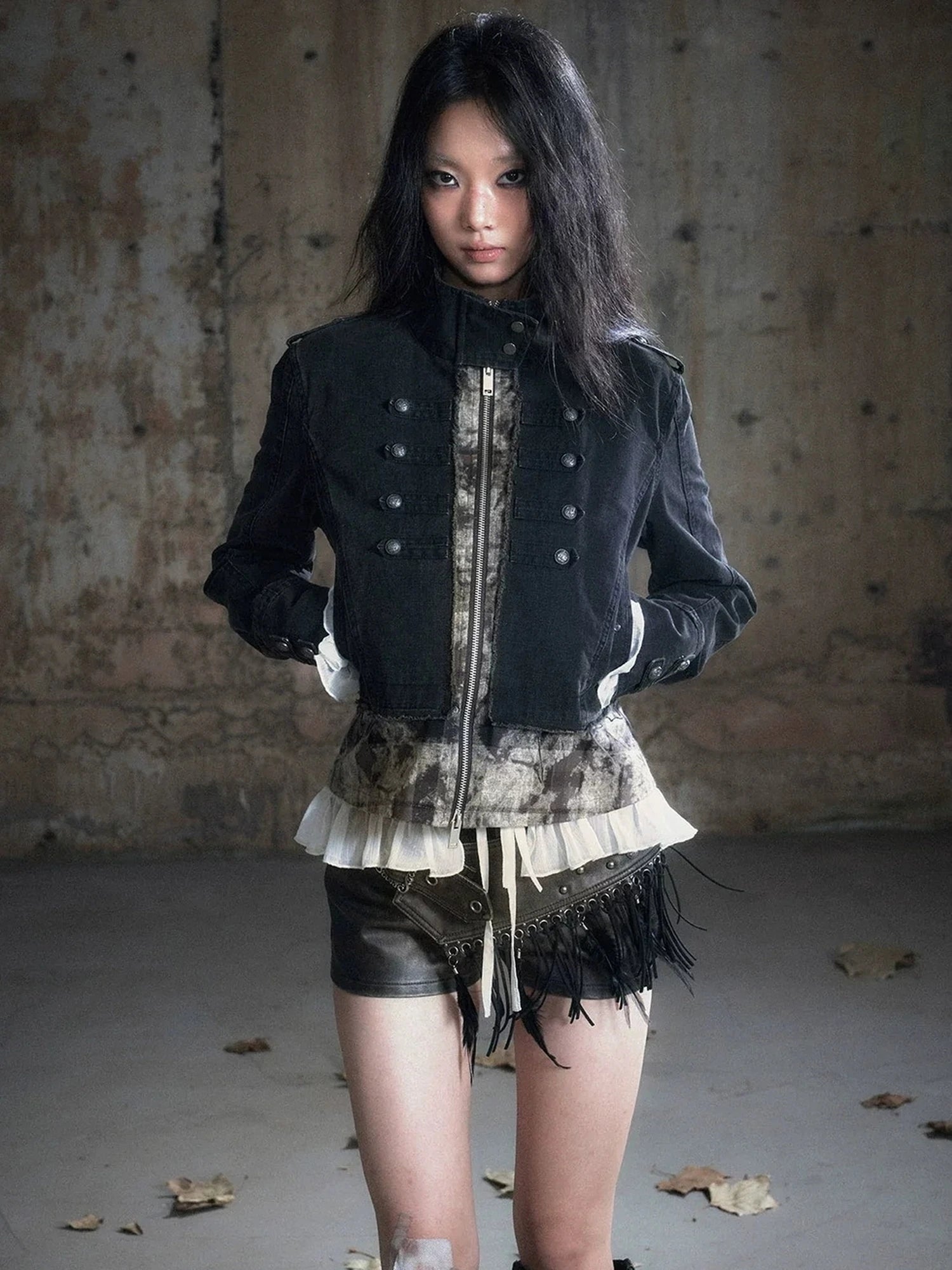Chinese Clothing Cest Nous Update Vintage Washed Distressed Camouflage Cropped Jacket