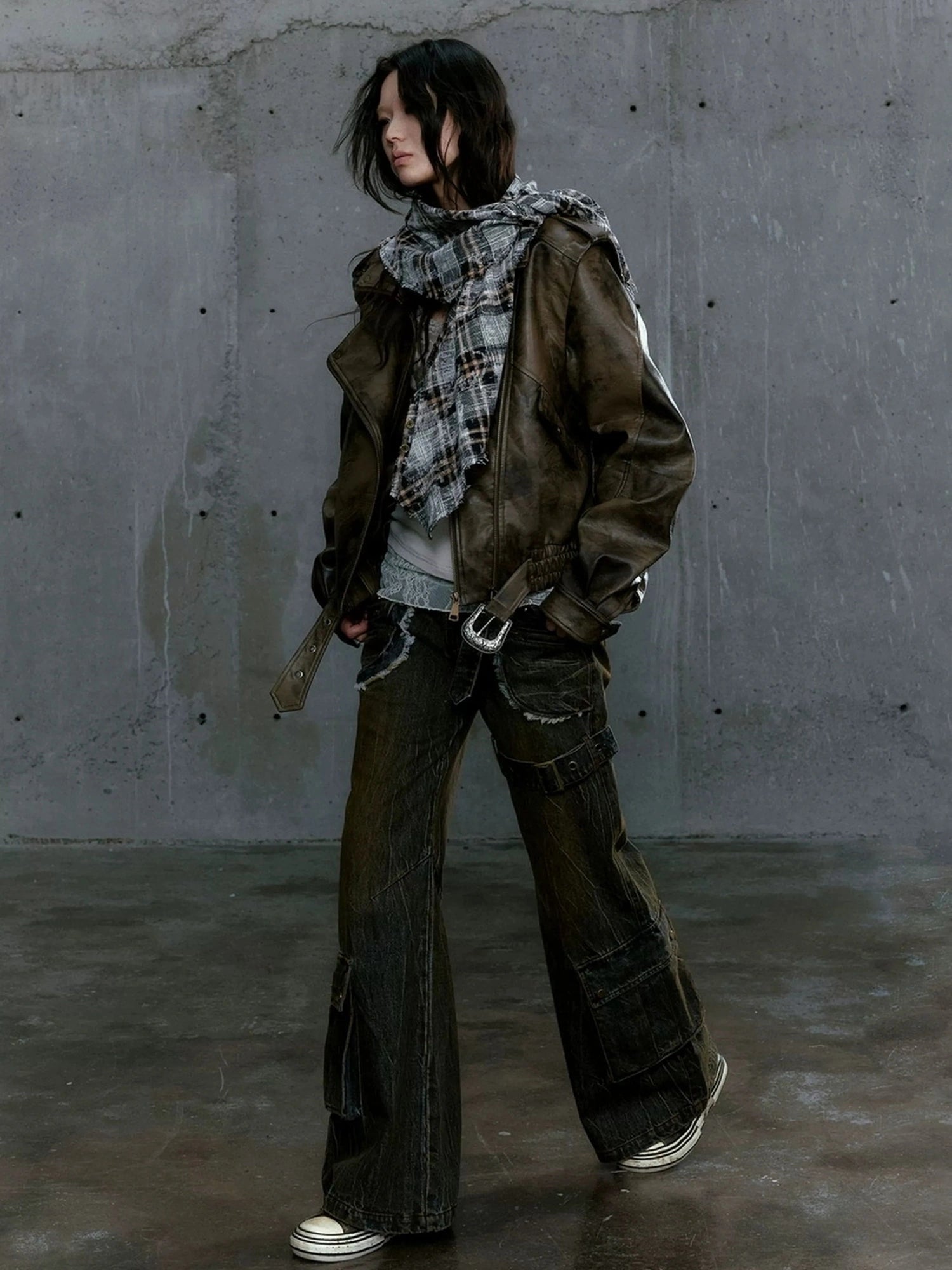 Chinese Clothing Cest Nous Update Vintage Washed Split Zip Biker Jacket