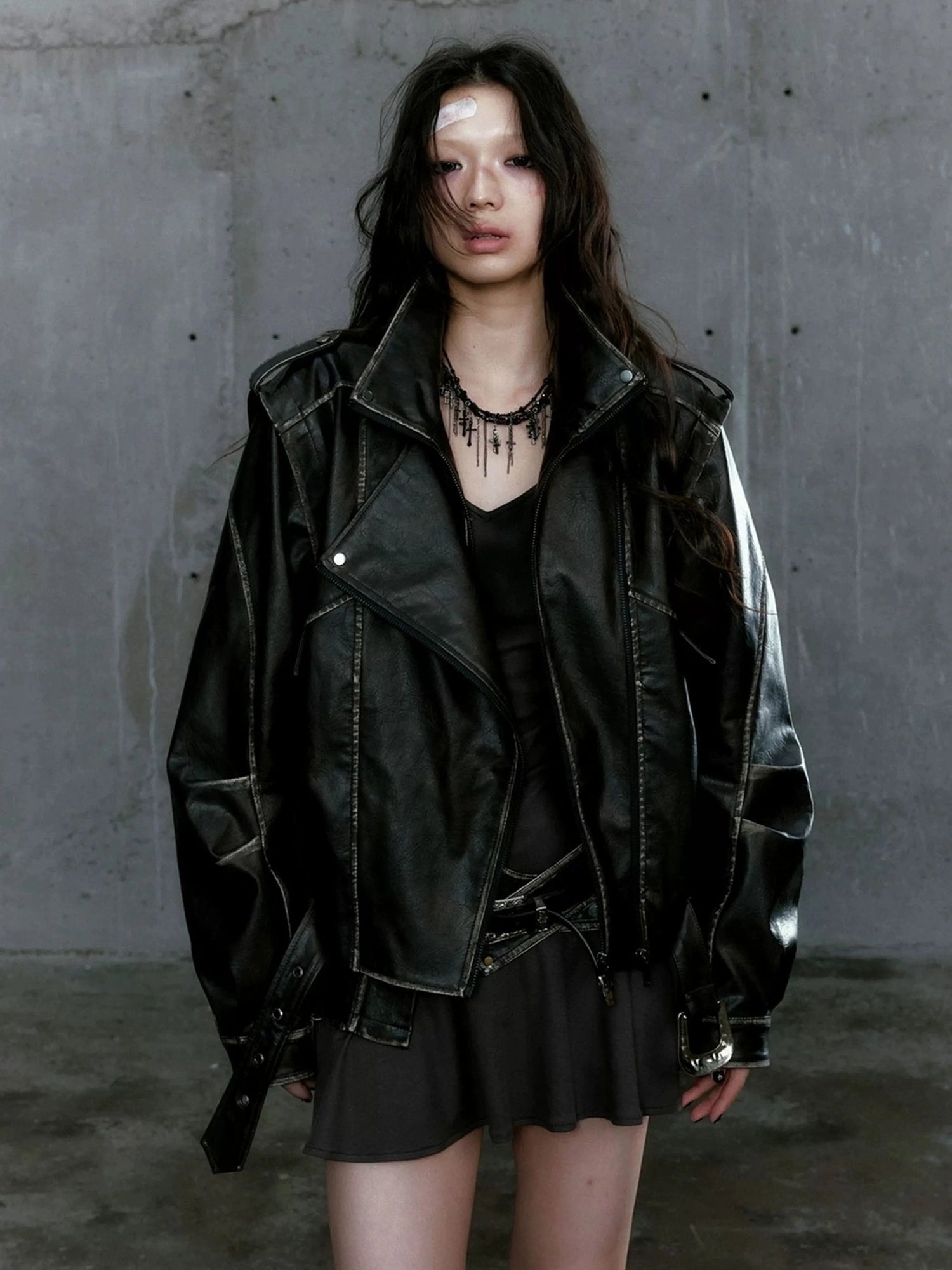 Chinese Clothing Cest Nous Update Vintage Washed Split Zip Biker Jacket