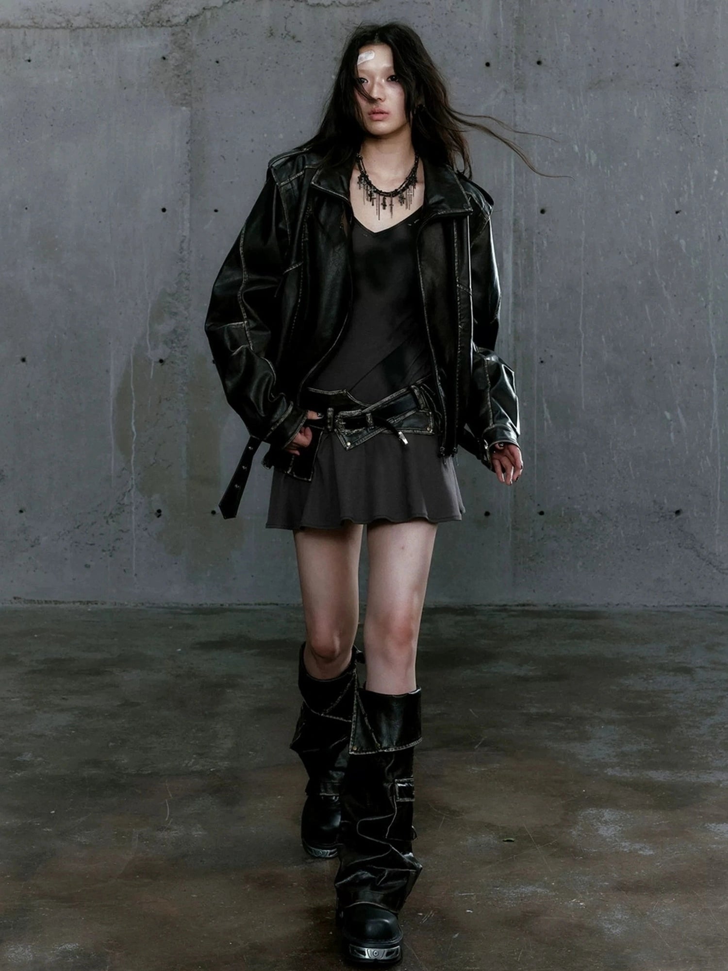 Chinese Clothing Cest Nous Update Vintage Washed Split Zip Biker Jacket