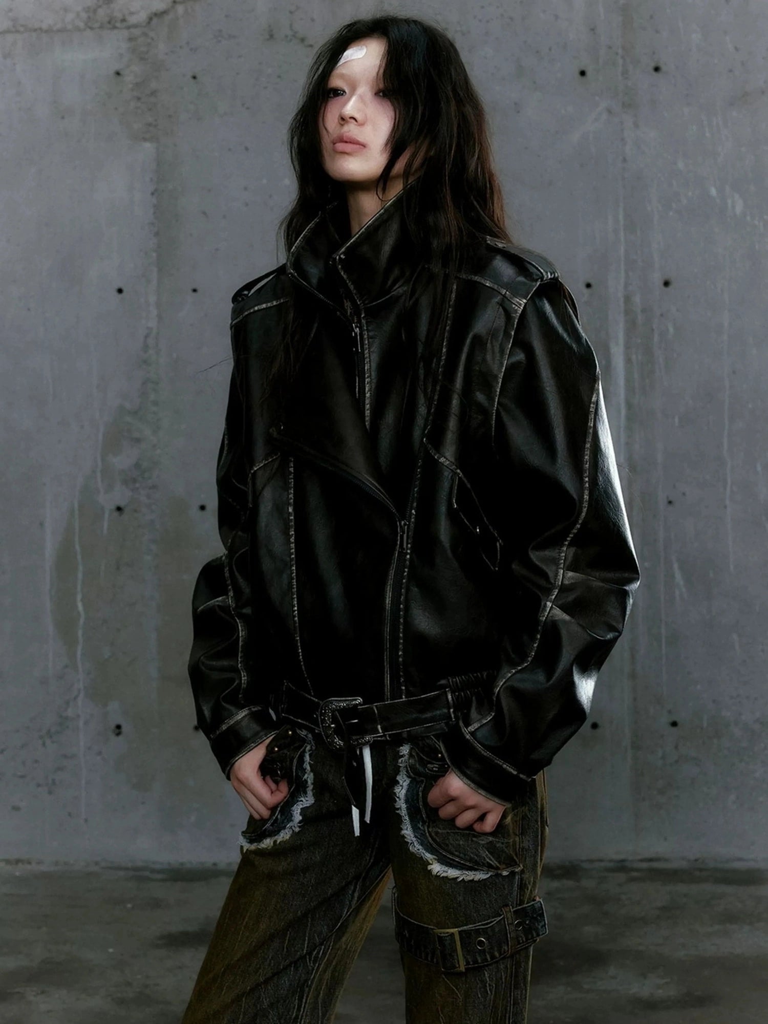 Chinese Clothing Cest Nous Update Vintage Washed Split Zip Biker Jacket