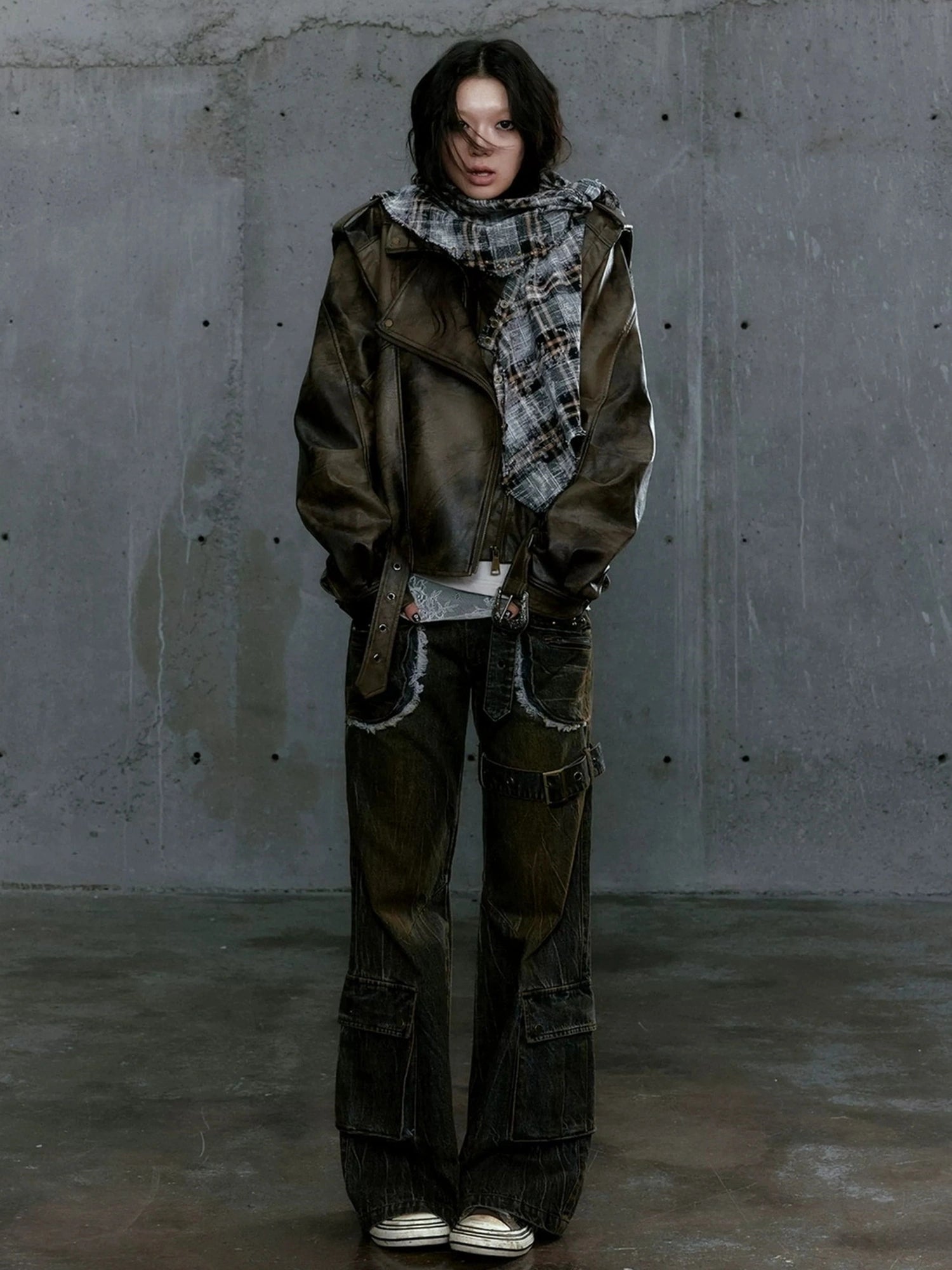 Chinese Clothing Cest Nous Update Vintage Washed Split Zip Biker Jacket