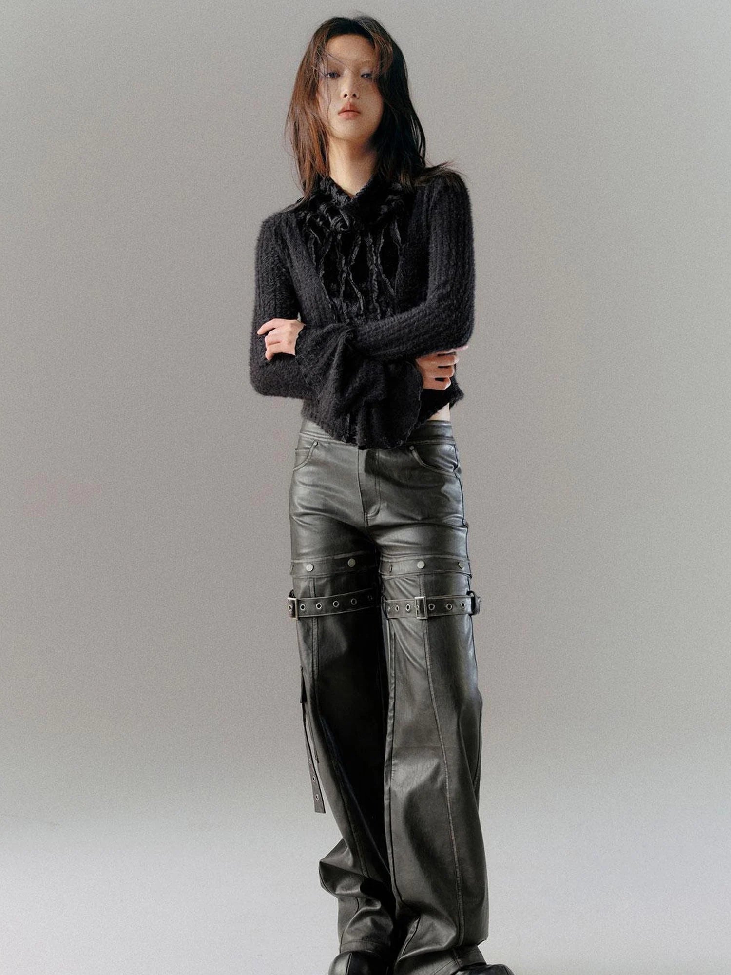 Velvet Lace Trim Embroidered Mock Neck Top