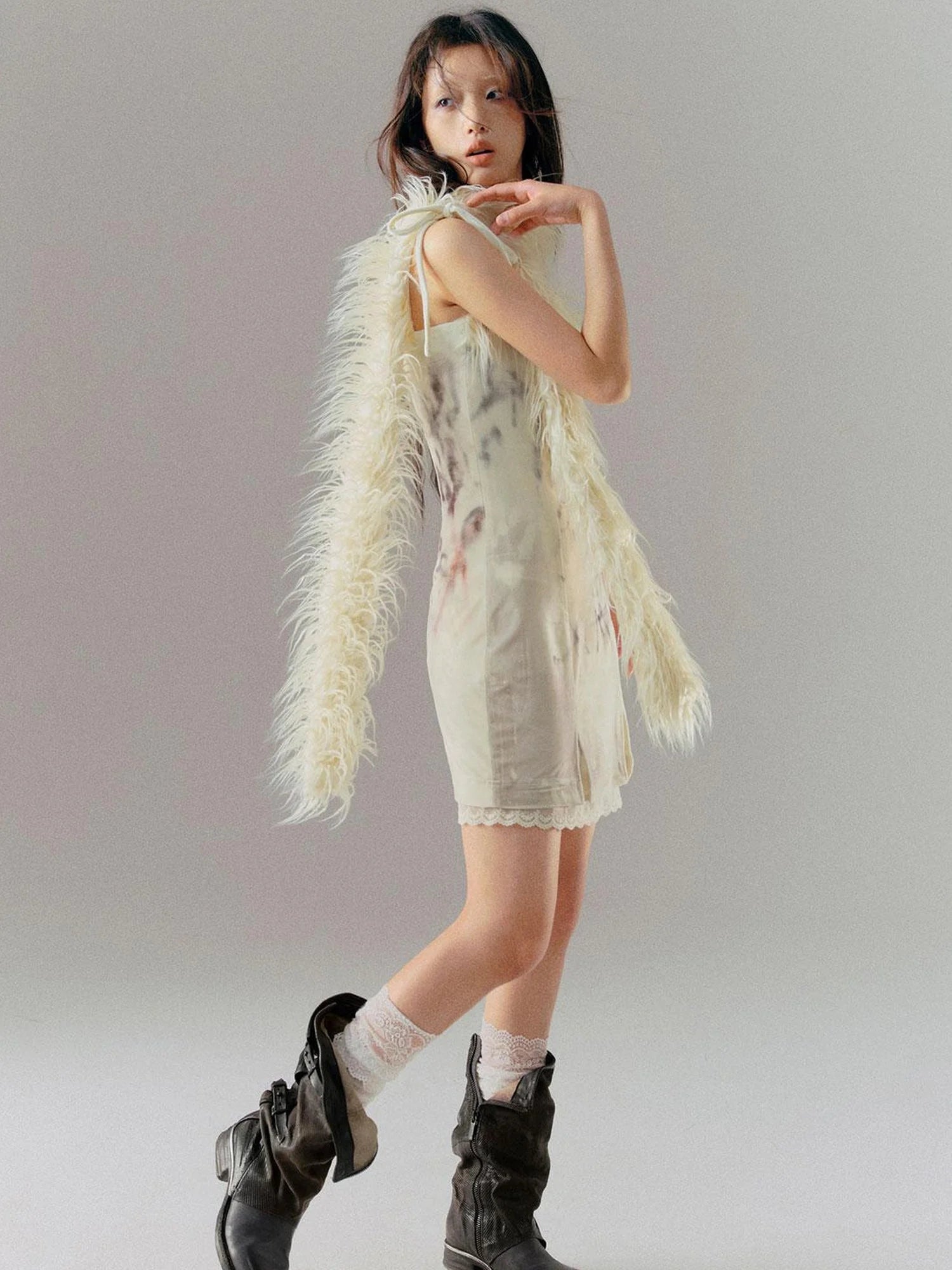 Velvet Print Patchwork Slip Dress