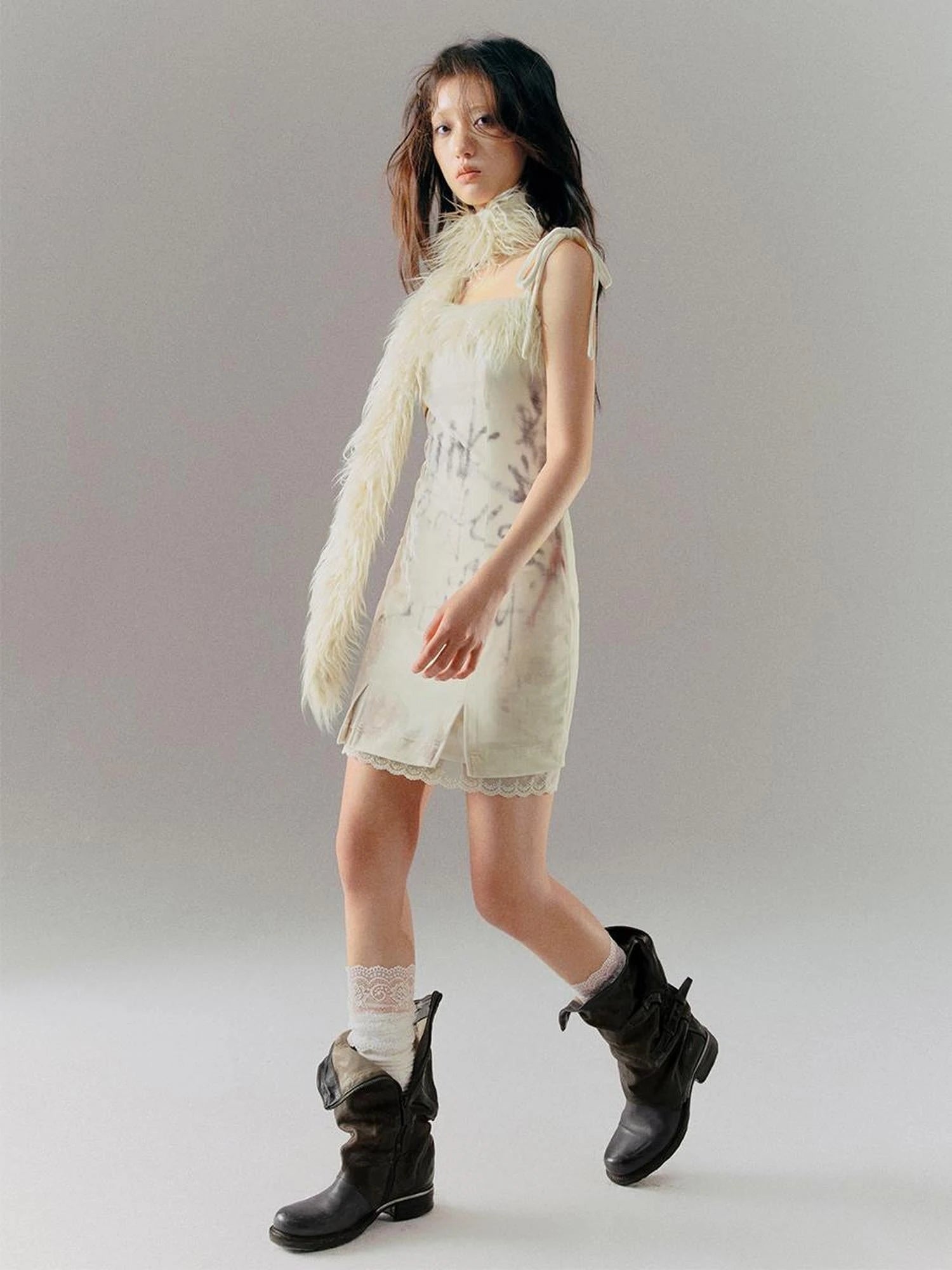 Velvet Print Patchwork Slip Dress