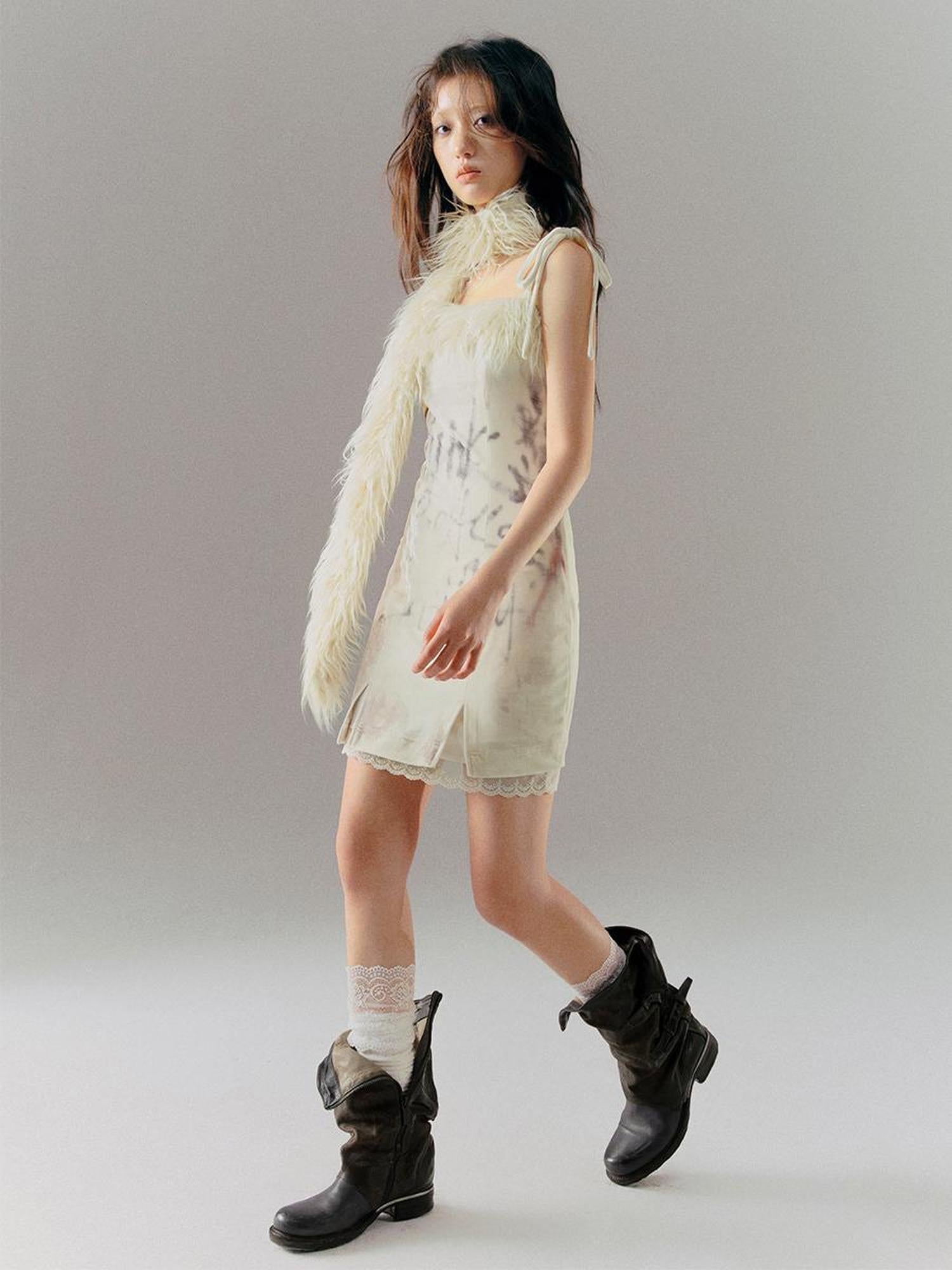 Cest Nous Velvet Print Patchwork Slip Dress