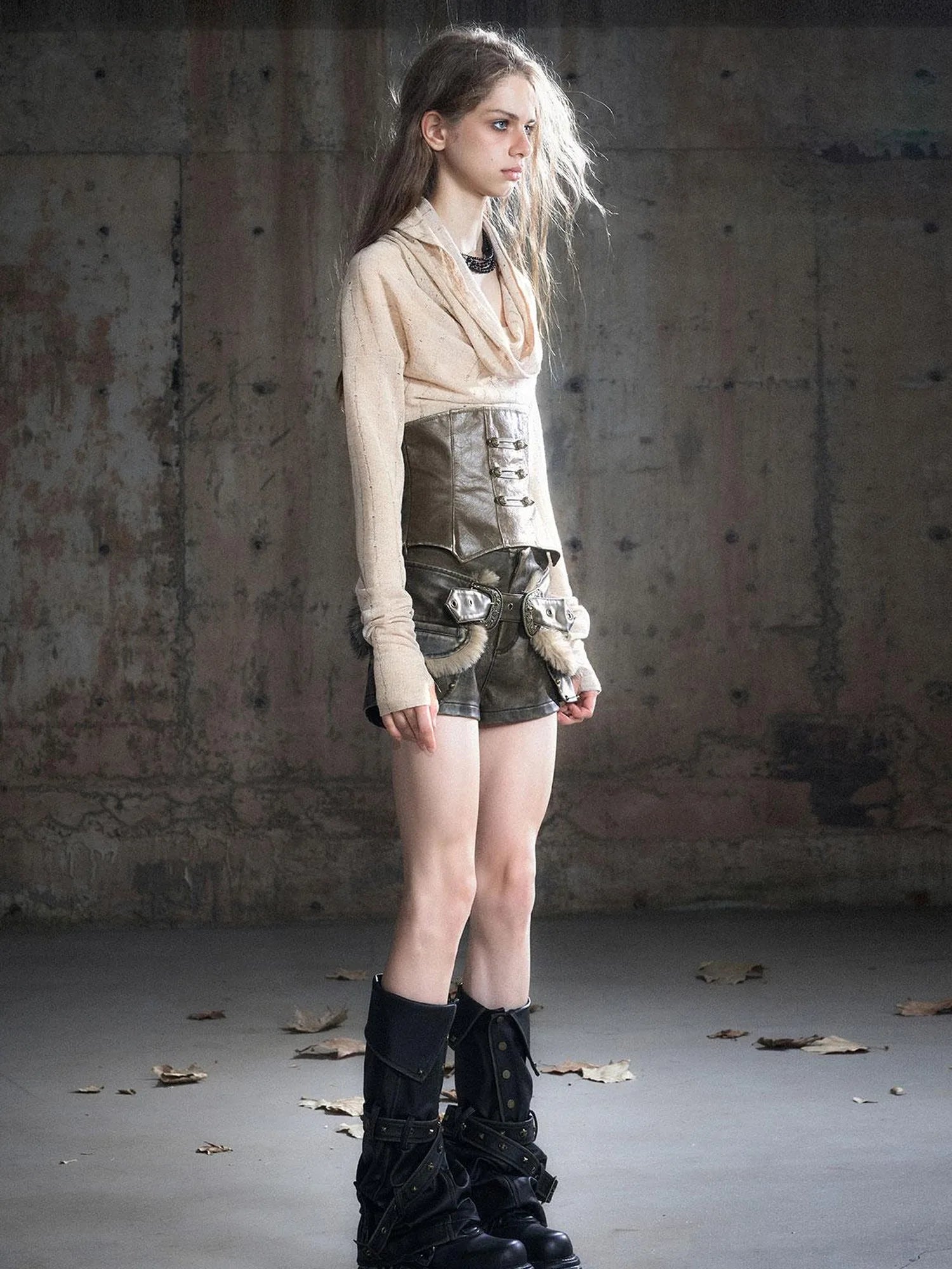 Vintage Buckle Leather Leggings Warm