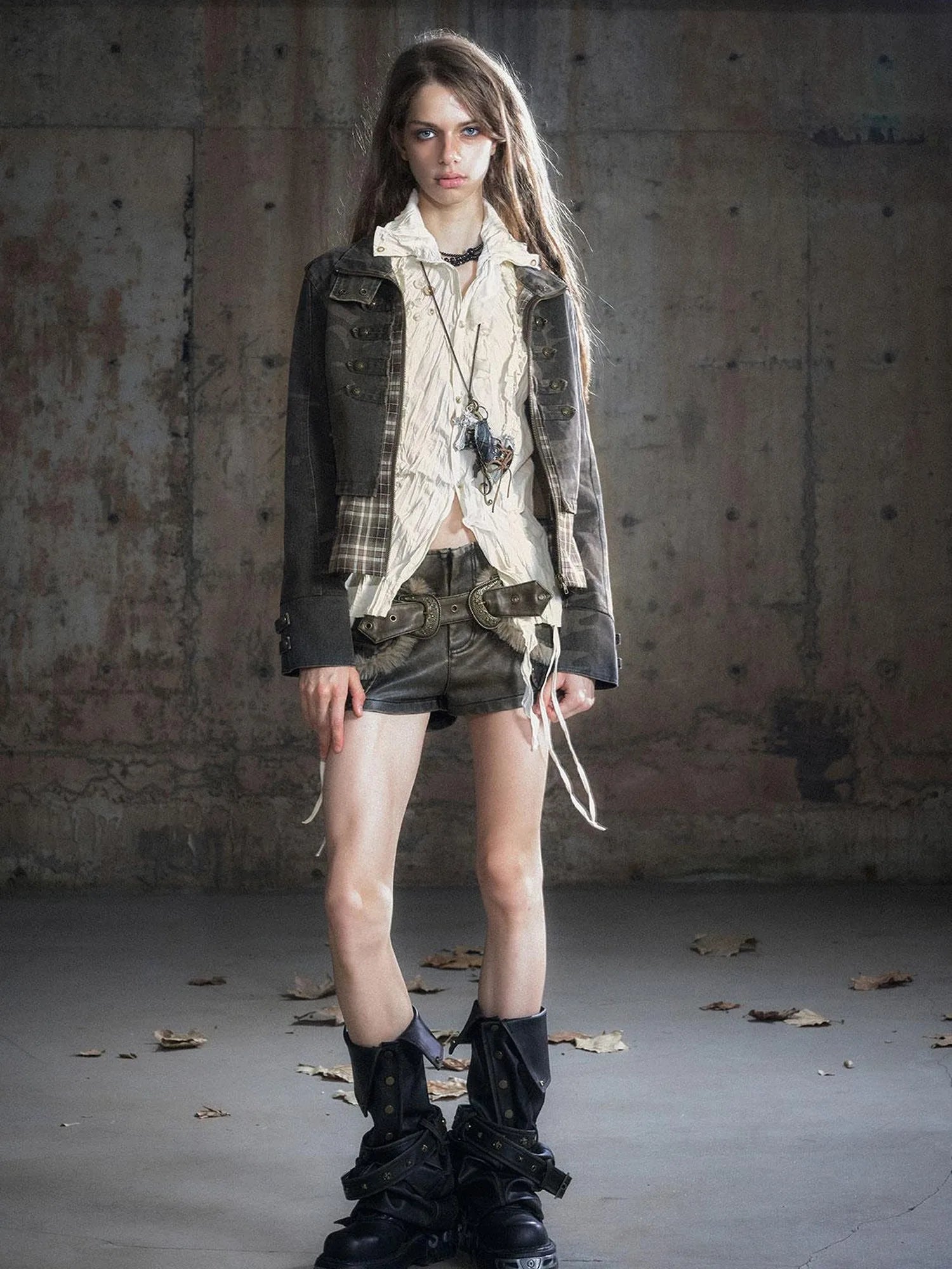 Vintage Buckle Leather Leggings Warm