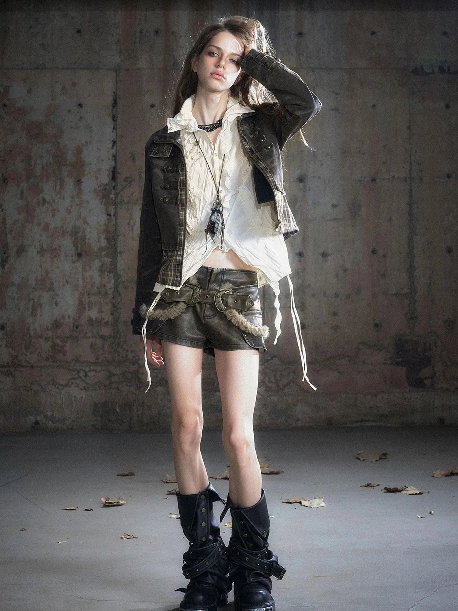 Vintage Buckle Leather Leggings Warm