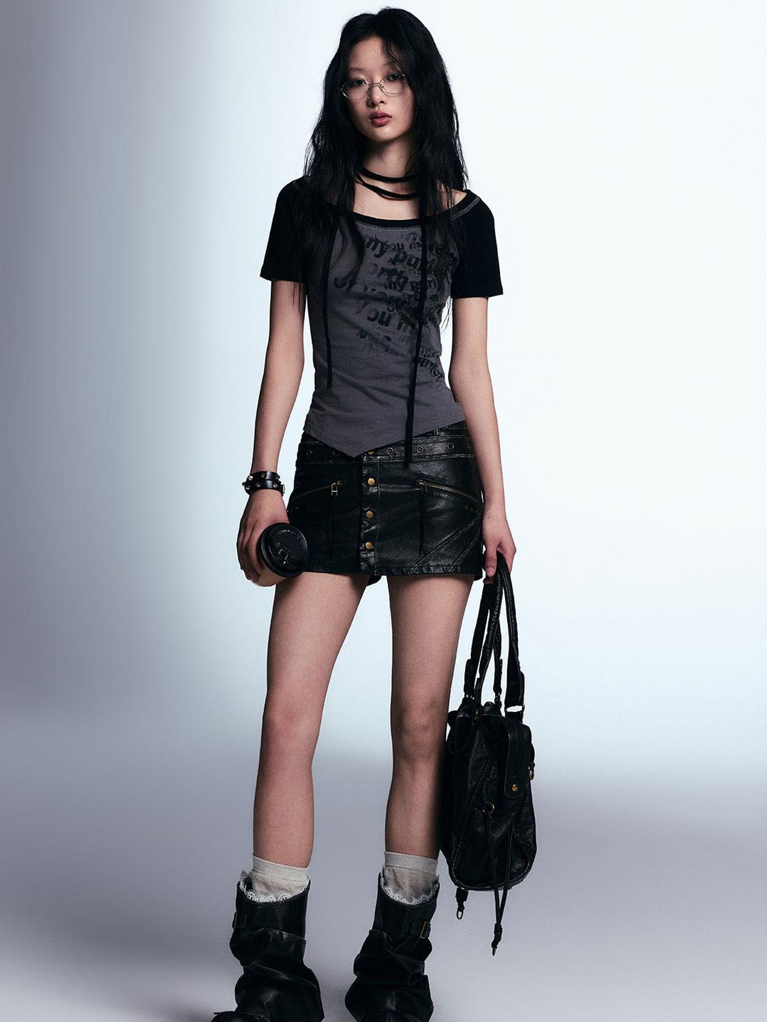 Cest Nous Vintage Distressed A Line Leather Short Skorts