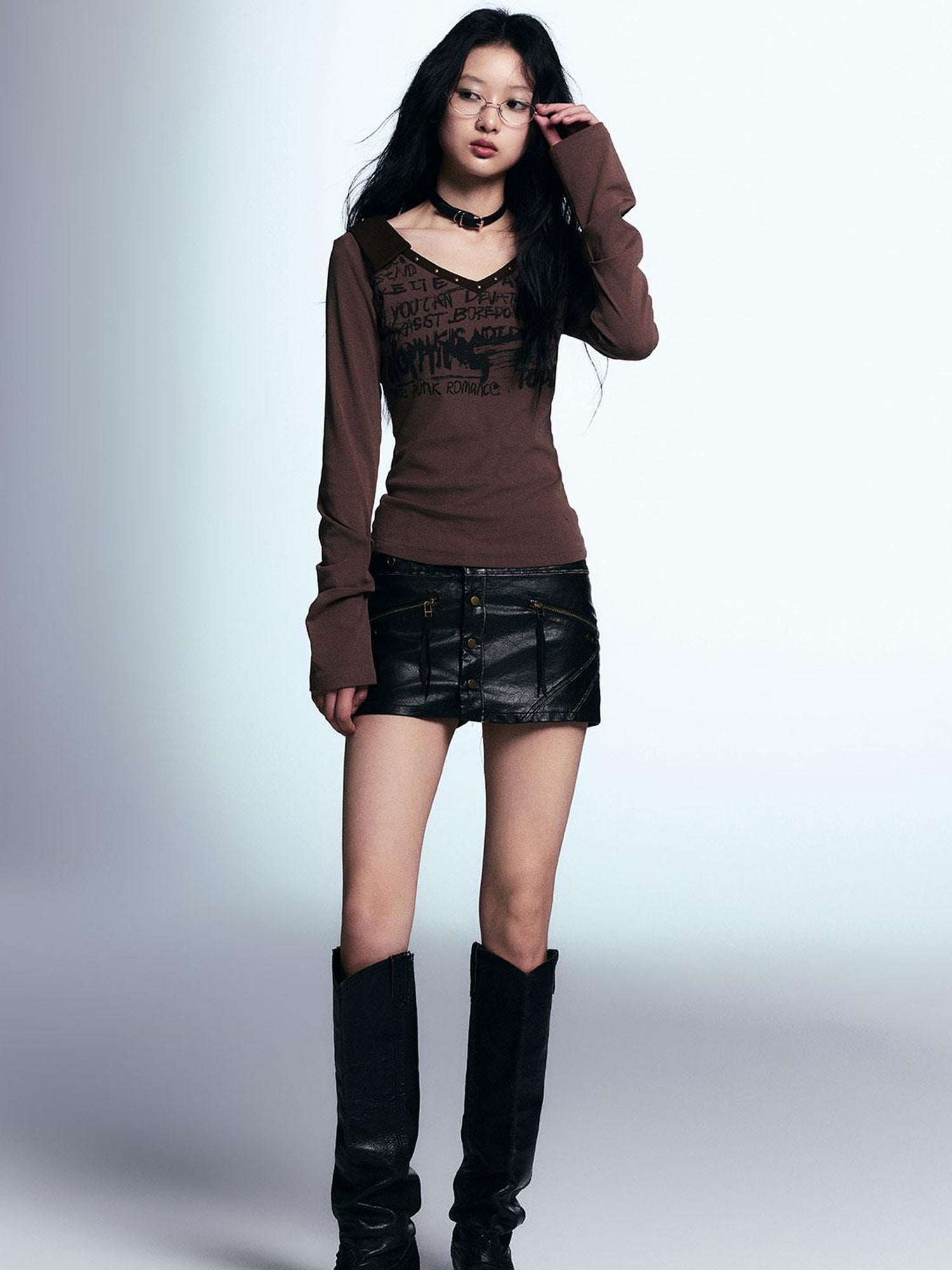 Cest Nous Vintage Distressed A Line Leather Short Skorts