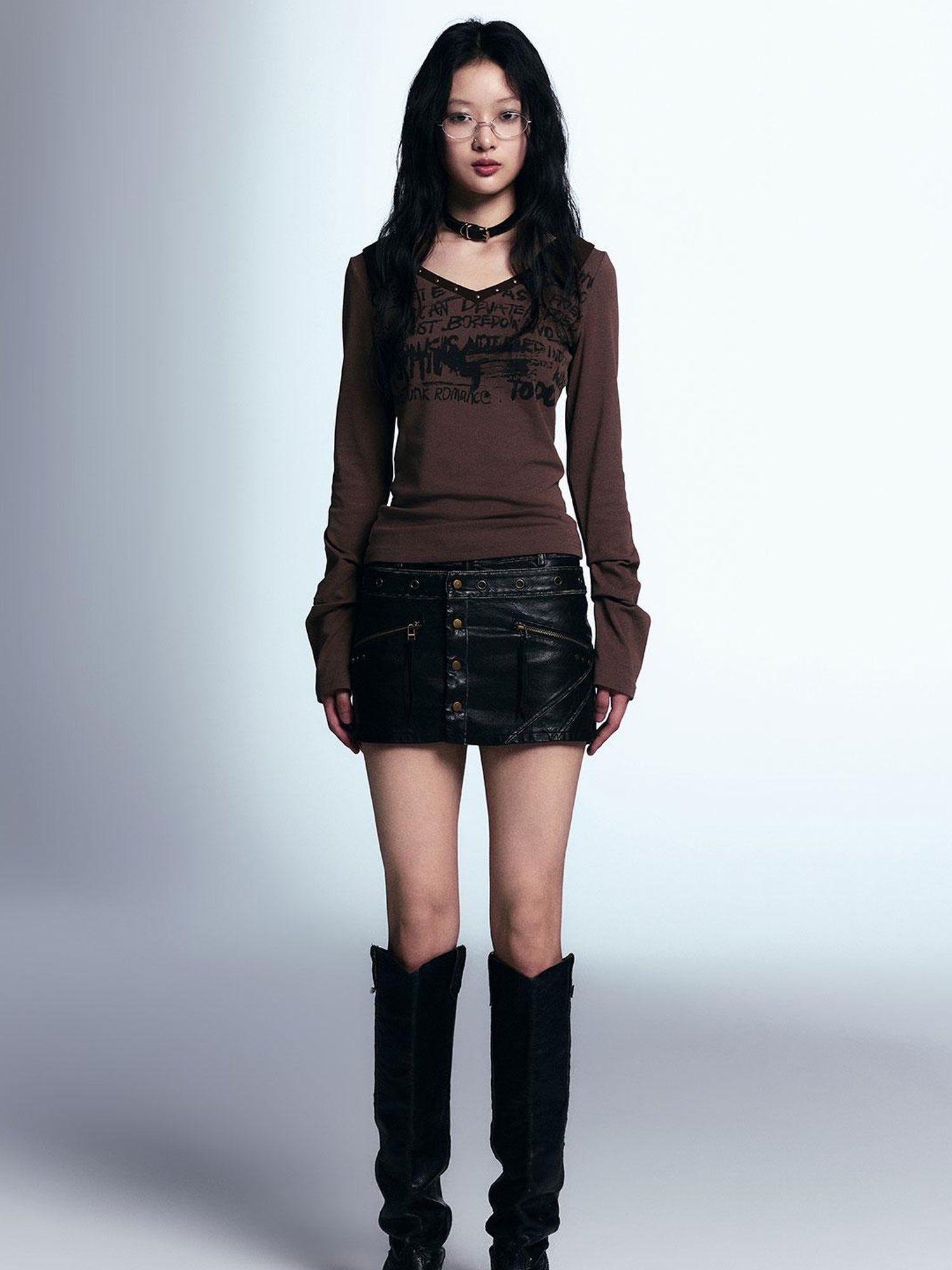 Cest Nous Vintage Distressed A Line Leather Short Skorts