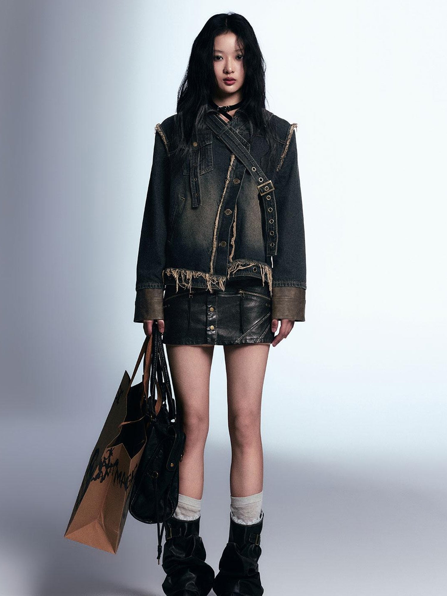 Cest Nous Vintage Distressed A Line Leather Short Skorts
