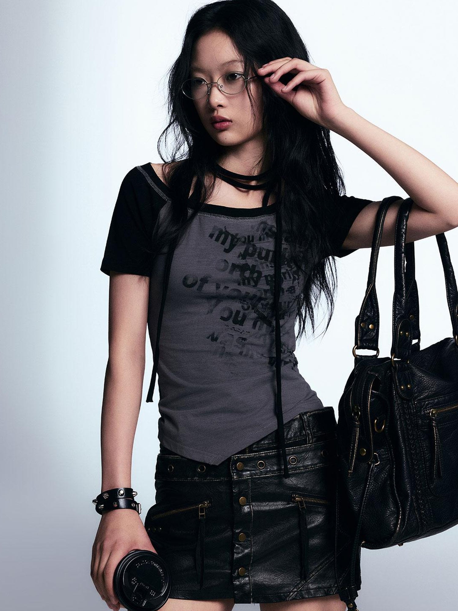 Cest Nous Vintage Distressed A Line Leather Short Skorts
