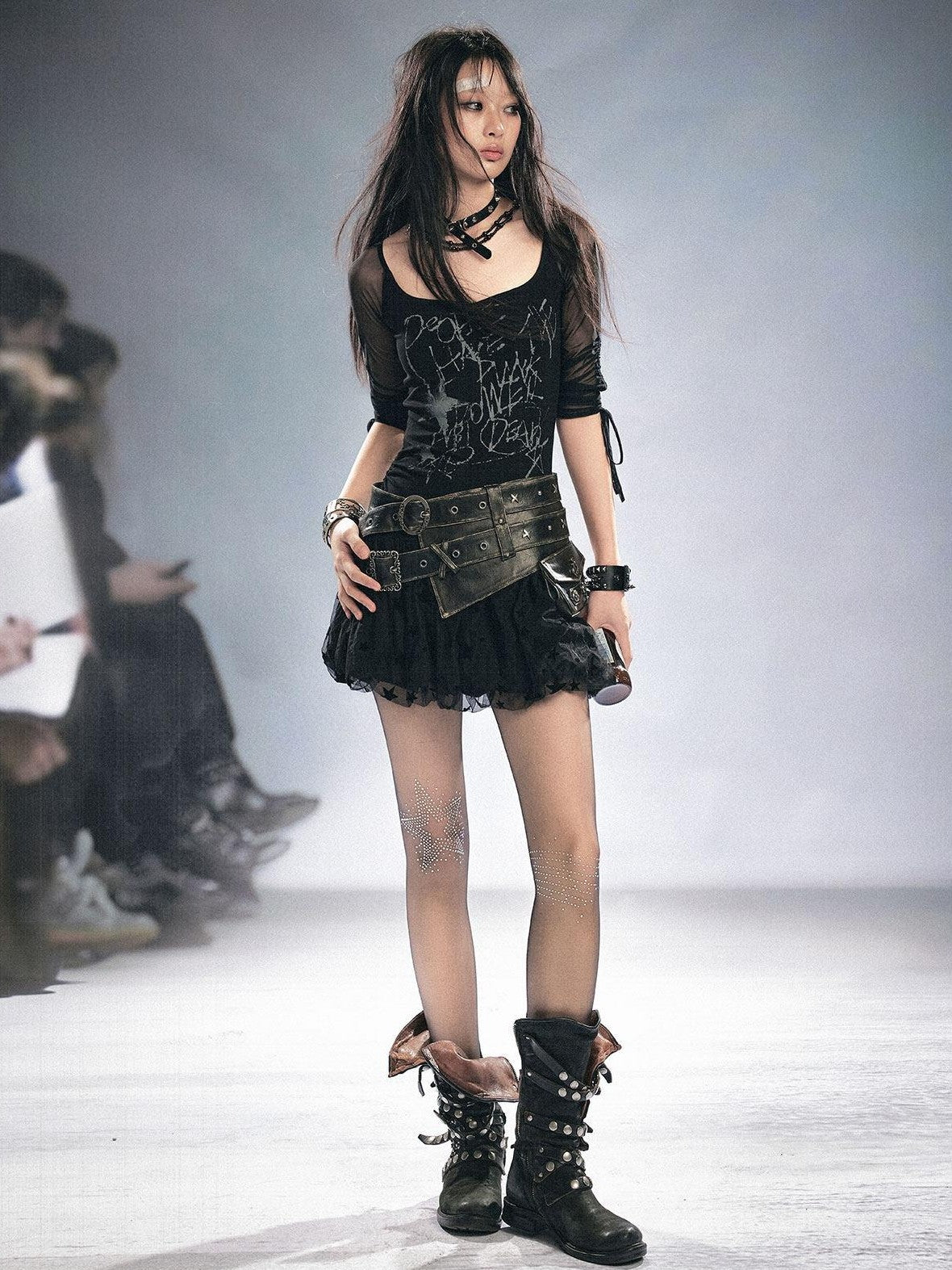 Cest Nous Vintage Metal Filigree Cross Stud Double Waist Women&
