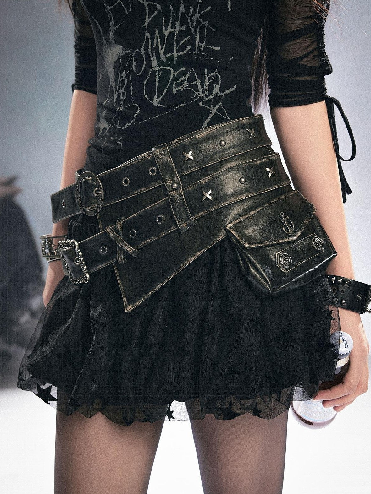 Cest Nous Vintage Metal Filigree Cross Stud Double Waist Women&