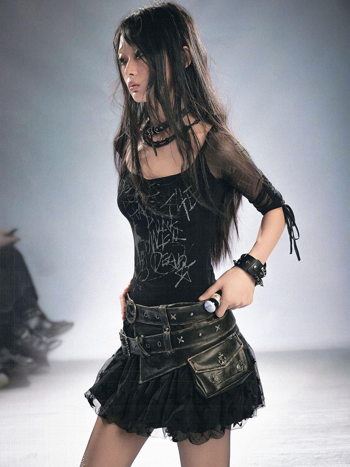 Cest Nous Vintage Metal Filigree Cross Stud Double Waist Women&