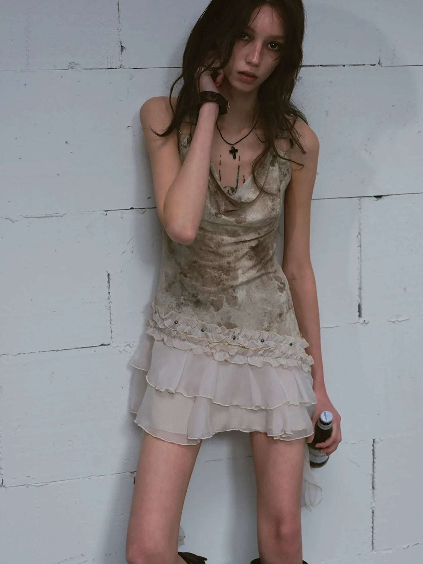 Cest Nous Vintage Ombre Lace Trim Slit Hem Dress