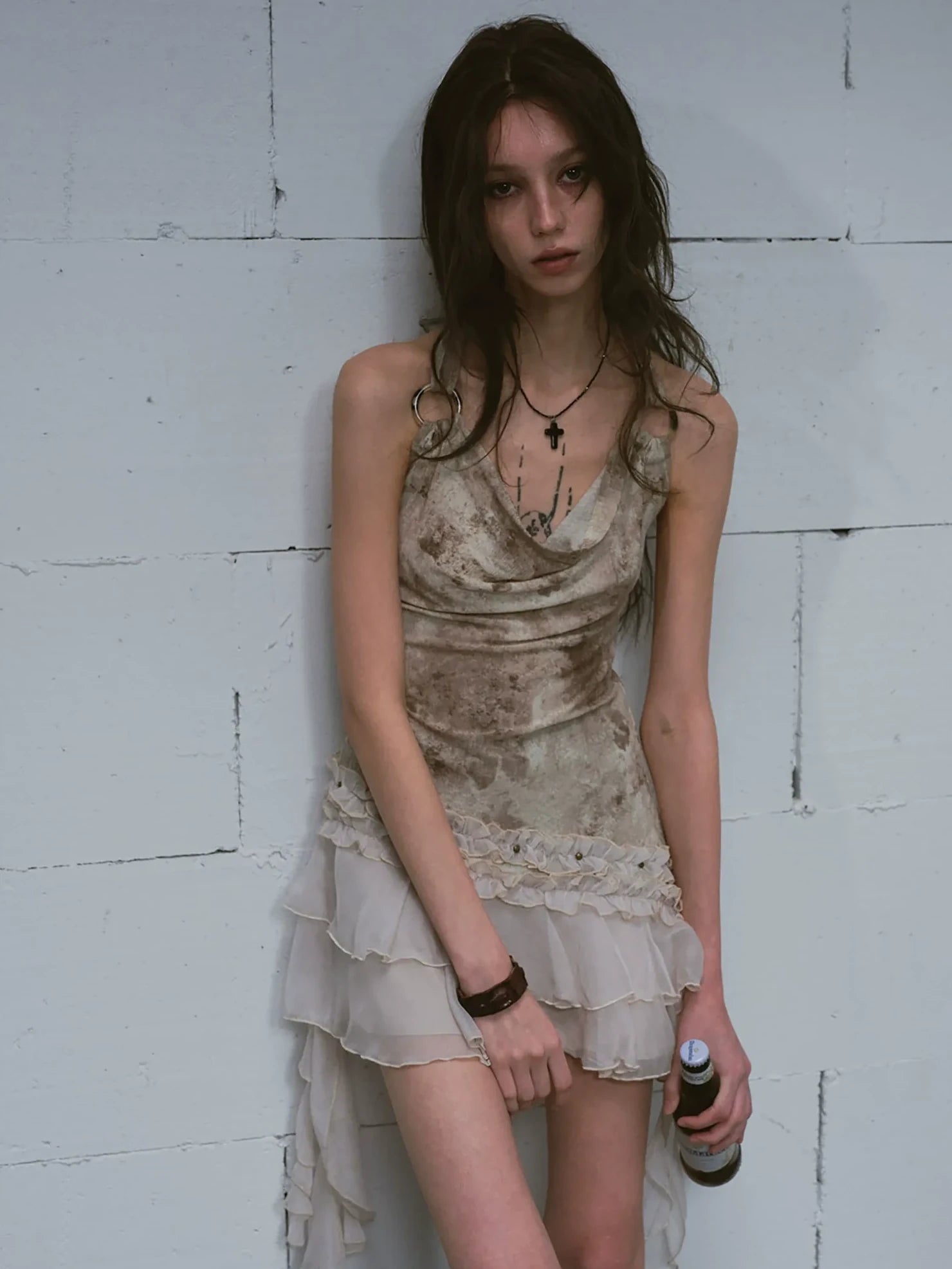 Cest Nous Vintage Ombre Lace Trim Slit Hem Dress