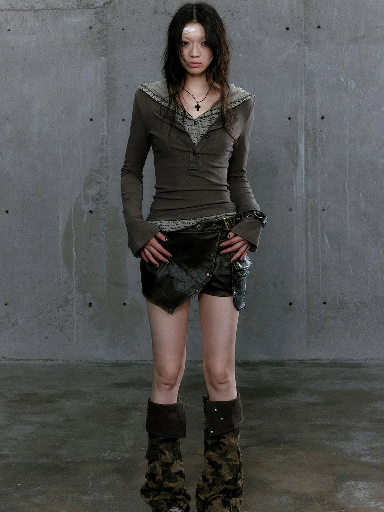 Wander Punk Layered Collage Hooded Knit Top